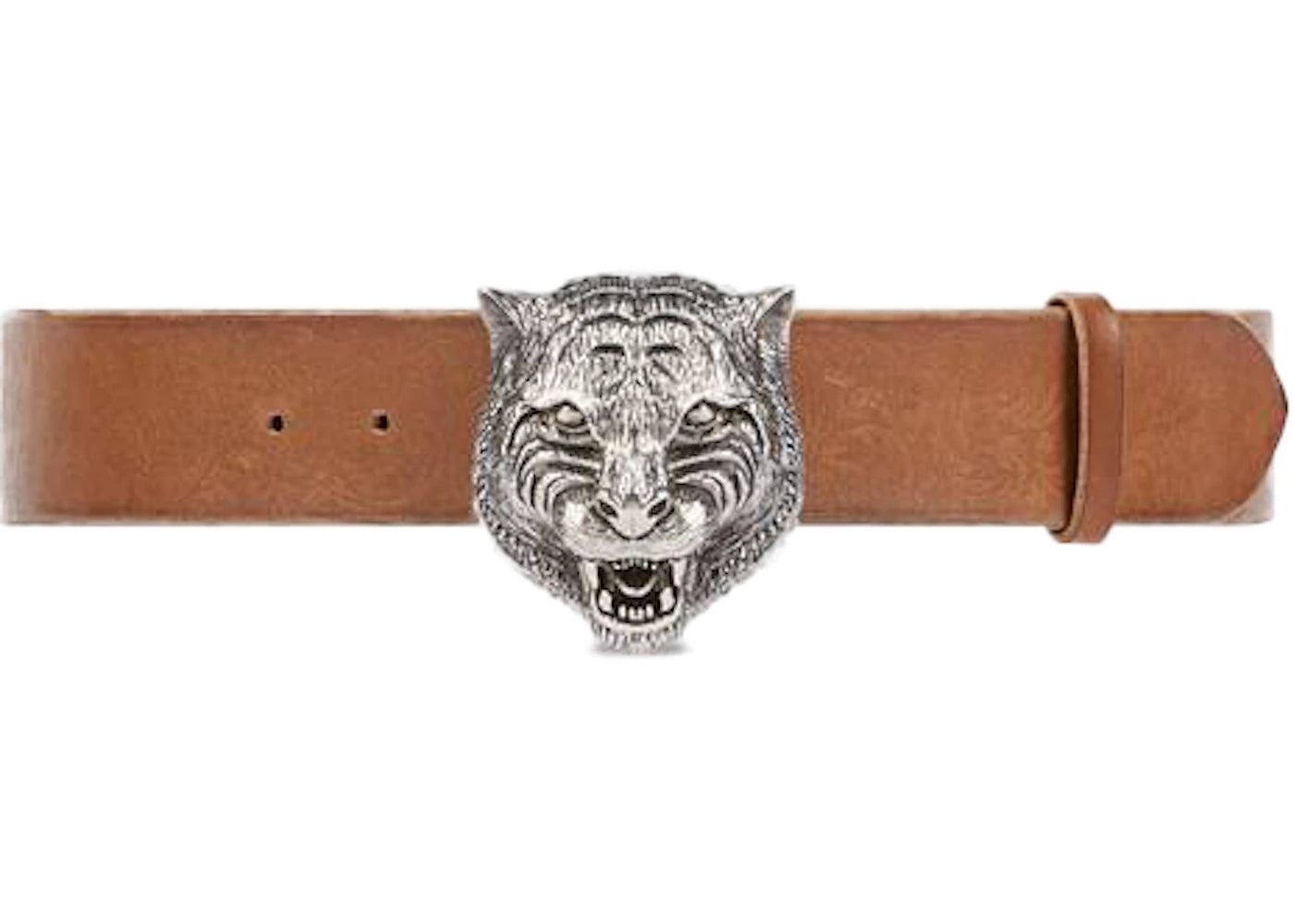 Gucci Feline Antique Silver Buckle Leather Belt 1.5"W Brown