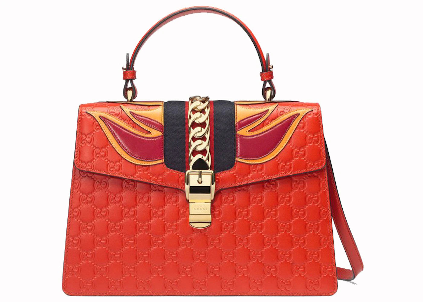 Gucci Flame Sylvie Top Handle Guccissima Orange