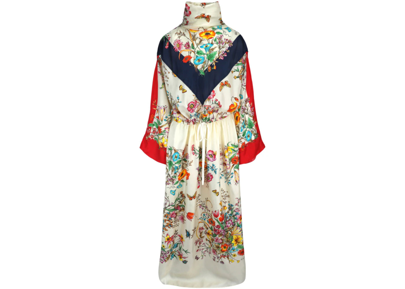 Gucci Flora Printed Foulard Silk Dress White Hibiscus Red Amethyst