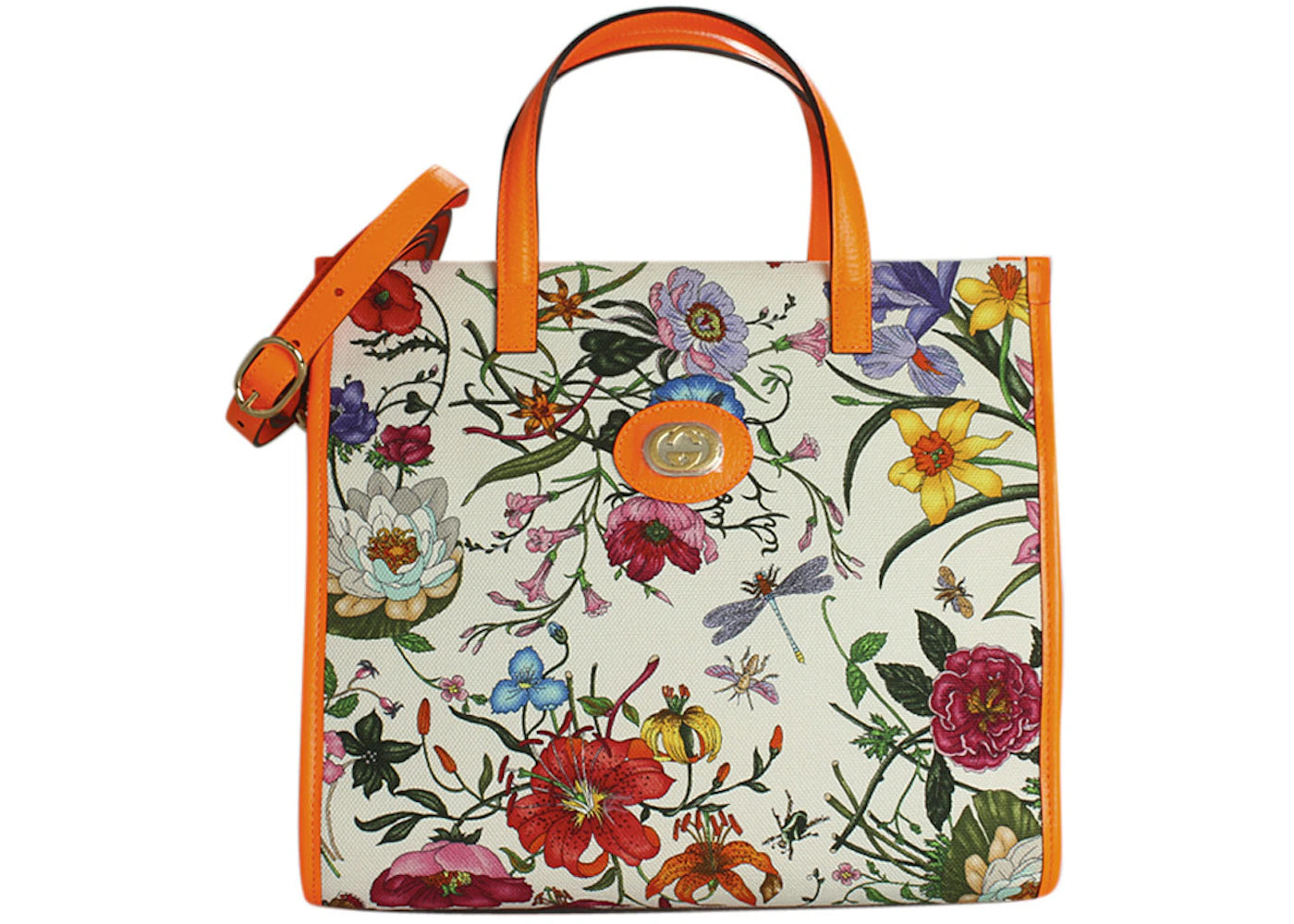 Gucci Flora Tote Medium Orange Multicolor