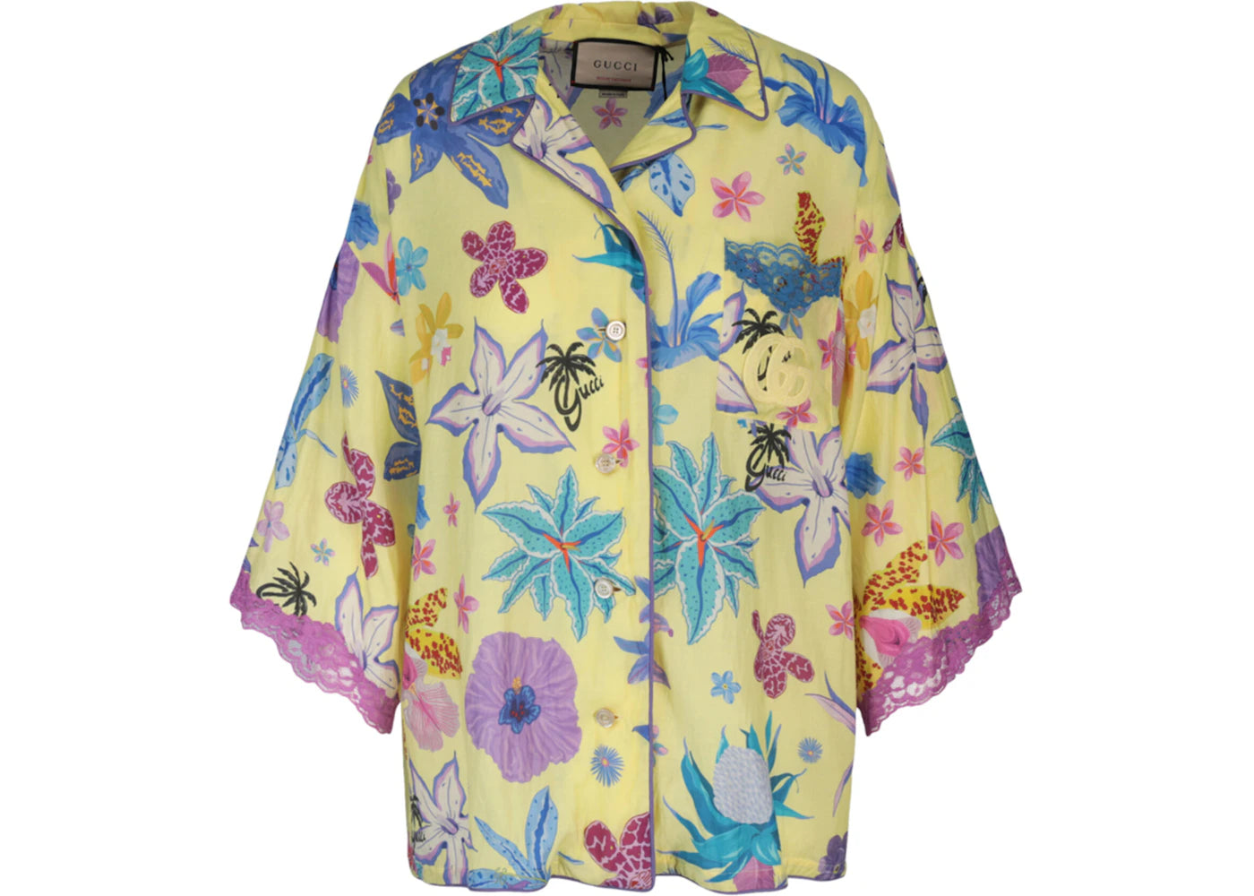 Gucci Floral Collared Drop Shoulder Top Bright Yellow