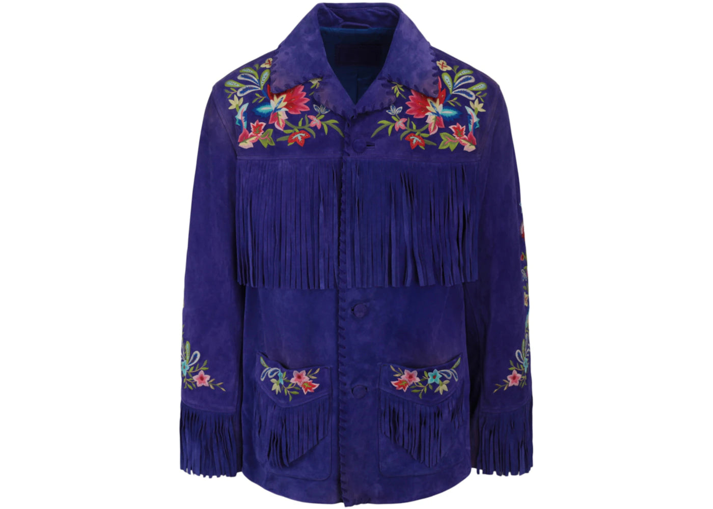 Gucci Floral Embroidered Suede Jacket Pink