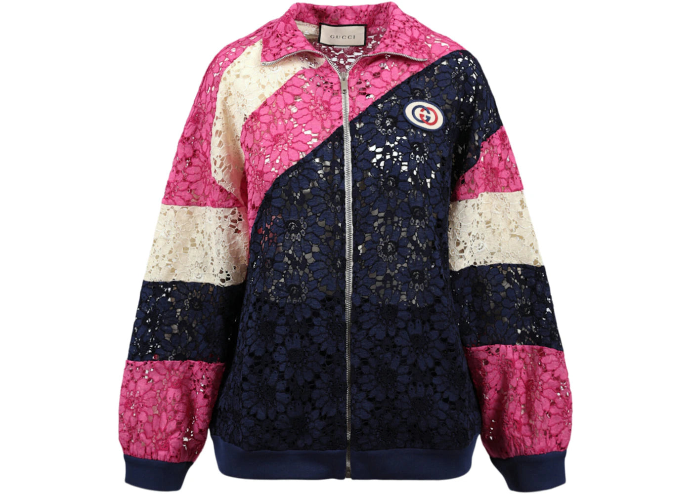 Gucci Floral Guipure Lace Track Jacket Ink Multi