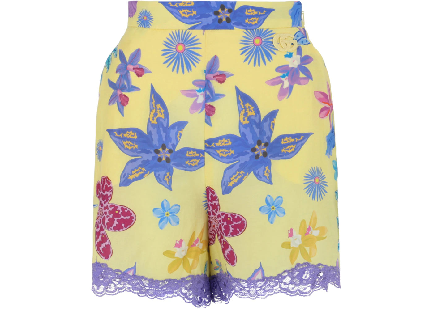 Gucci Floral Print Lace Shorts Bright Yellow