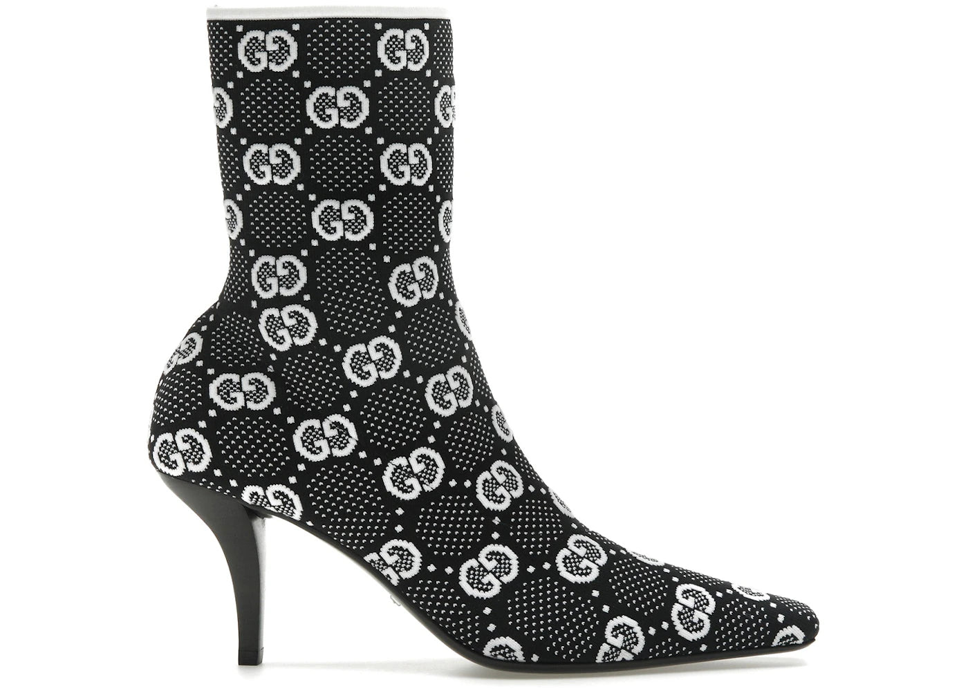 Gucci GG 75mm Knit Ankle Boots Black White Fabric
