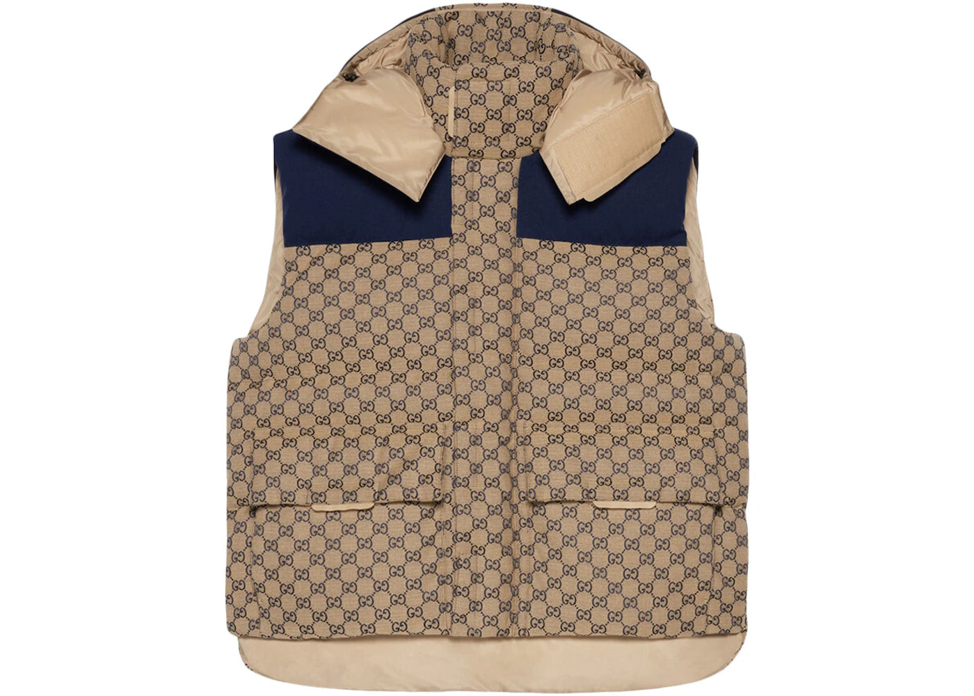 Gucci GG Canvas Down Vest With Detachable Hood Beige/Blue
