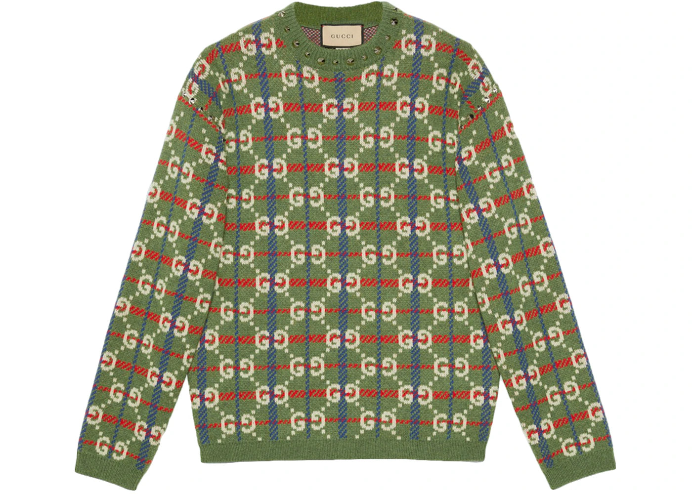 Gucci GG Check Knit Wool Sweater Green/Blue/White/Red