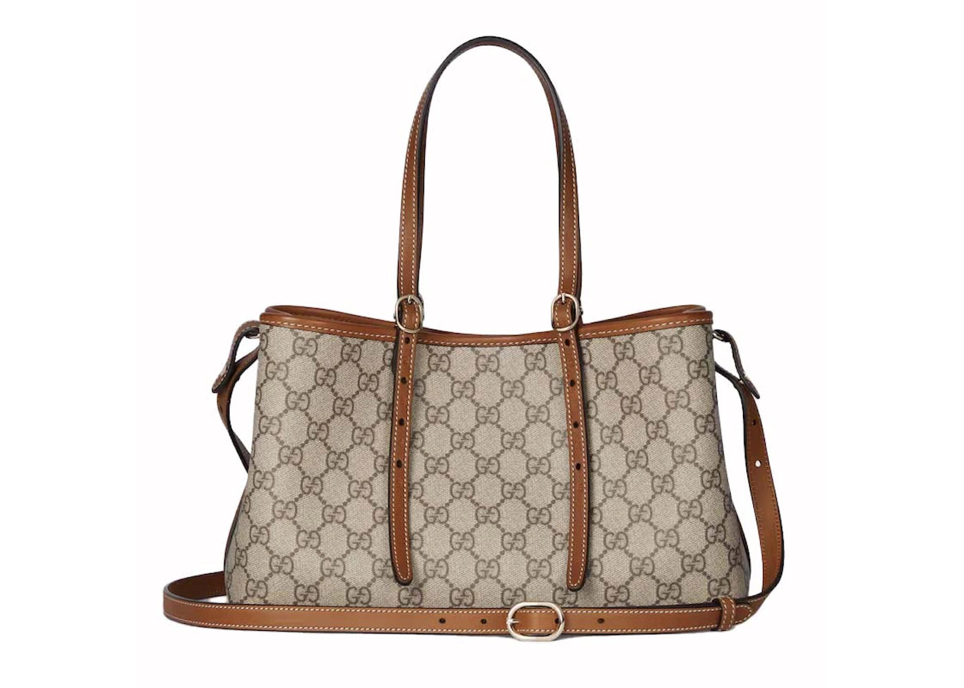 Gucci GG Emblem Small Tote Bag Beige/Dark Brown