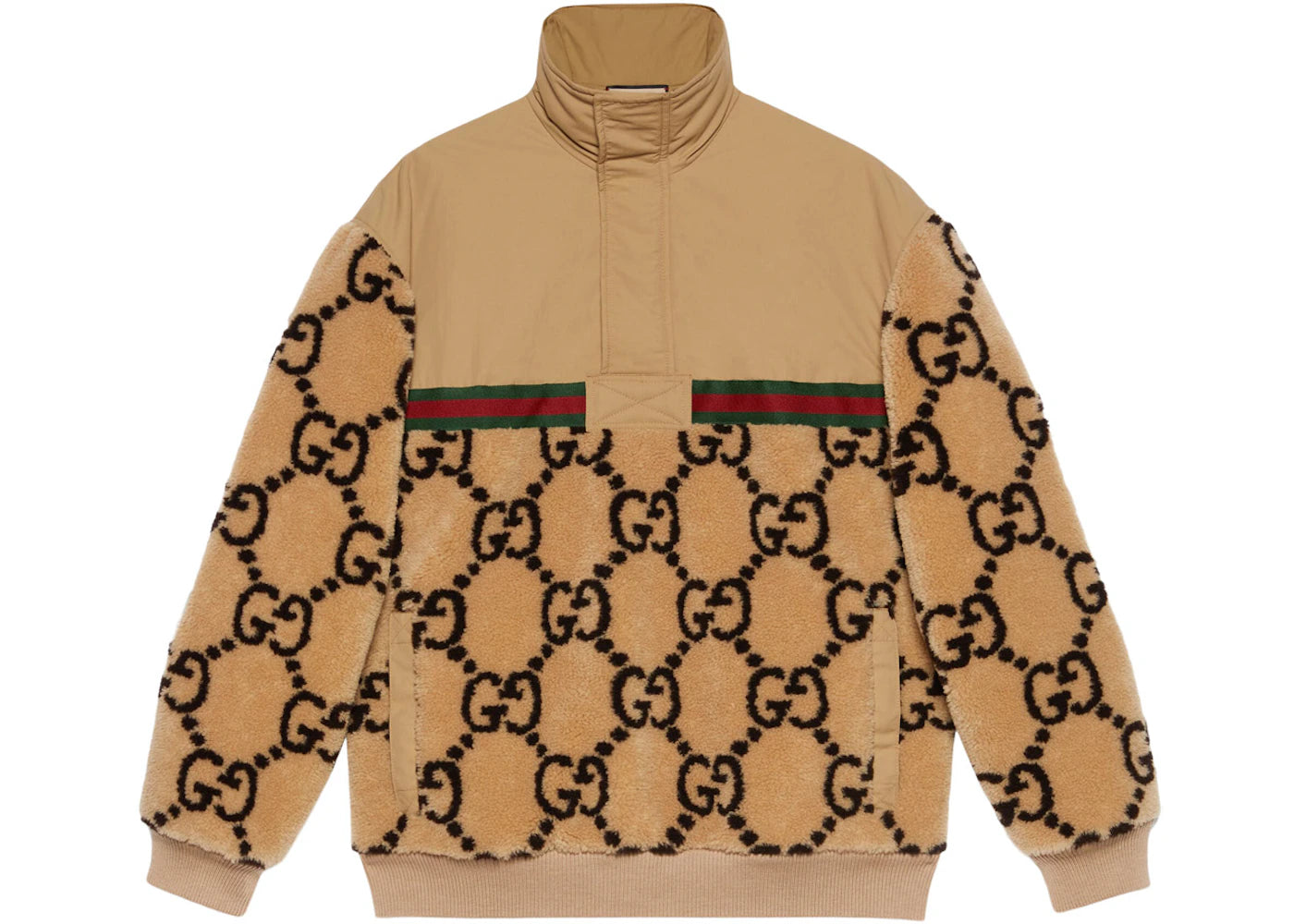 Gucci GG Jacquard Oversized Half-Zip Wool Jacket Beige/Ebony/Green/Red