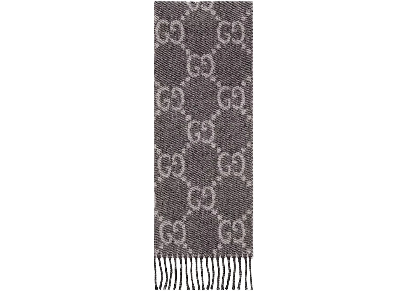 Gucci GG Jacquard Pattern Knit Scarf with Tassels Grey/Black