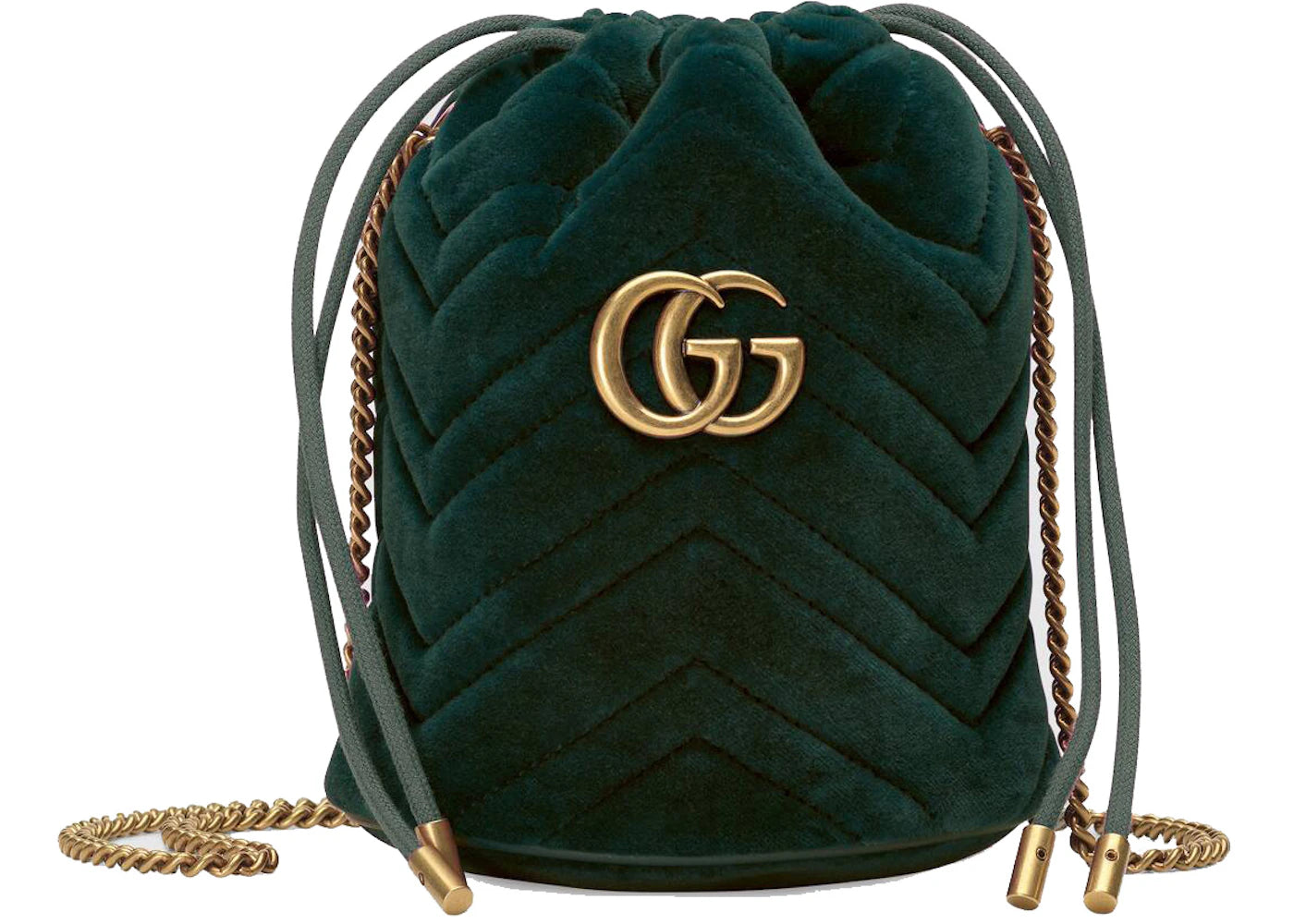 Gucci GG Marmont Bucket Bag Velvet Mini Dark Green