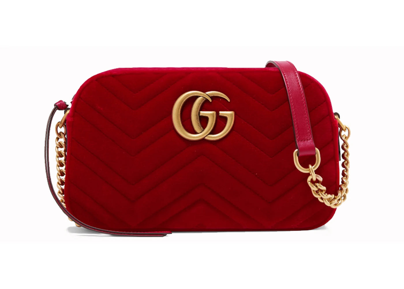 Gucci GG Marmont Camera Bag Matelasse Velvet Small Hibiscus Red