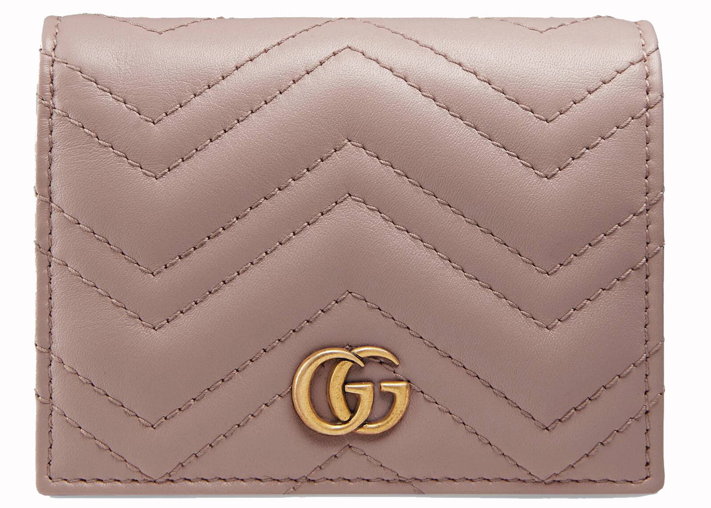 Gucci Marmont GG Card Case Wallet Matelasse Dusty Pink