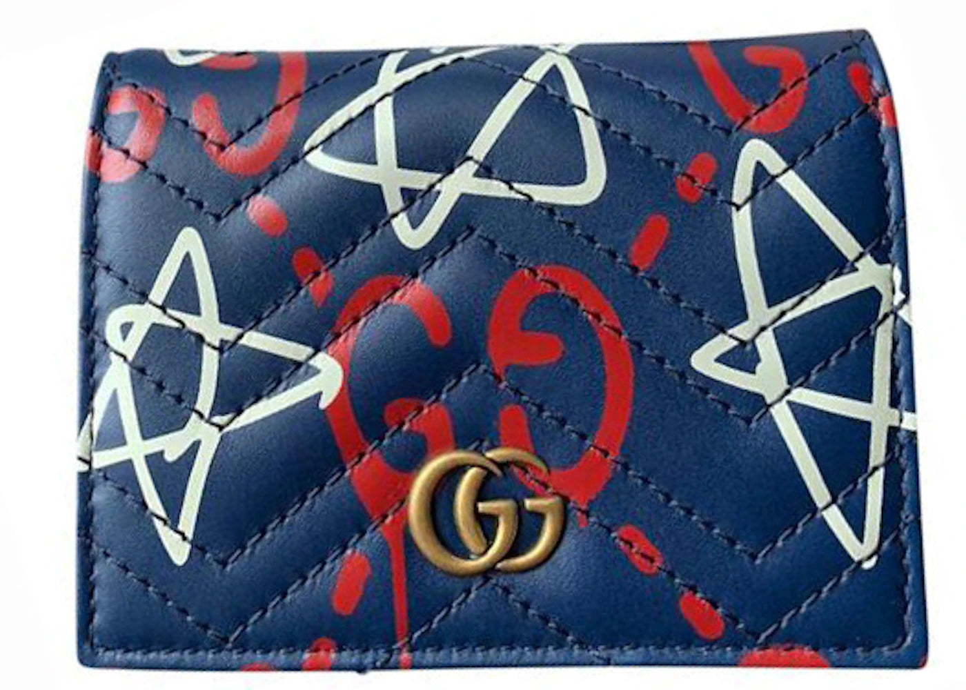 Gucci GG Marmont Card Case Wallet Matelasse GucciGhost Navy/Multicolor