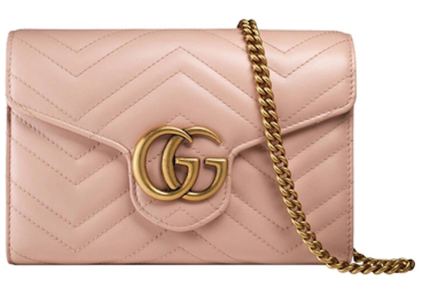 Gucci GG Marmont Chain Wallet Matelasse Mini Soft Pink