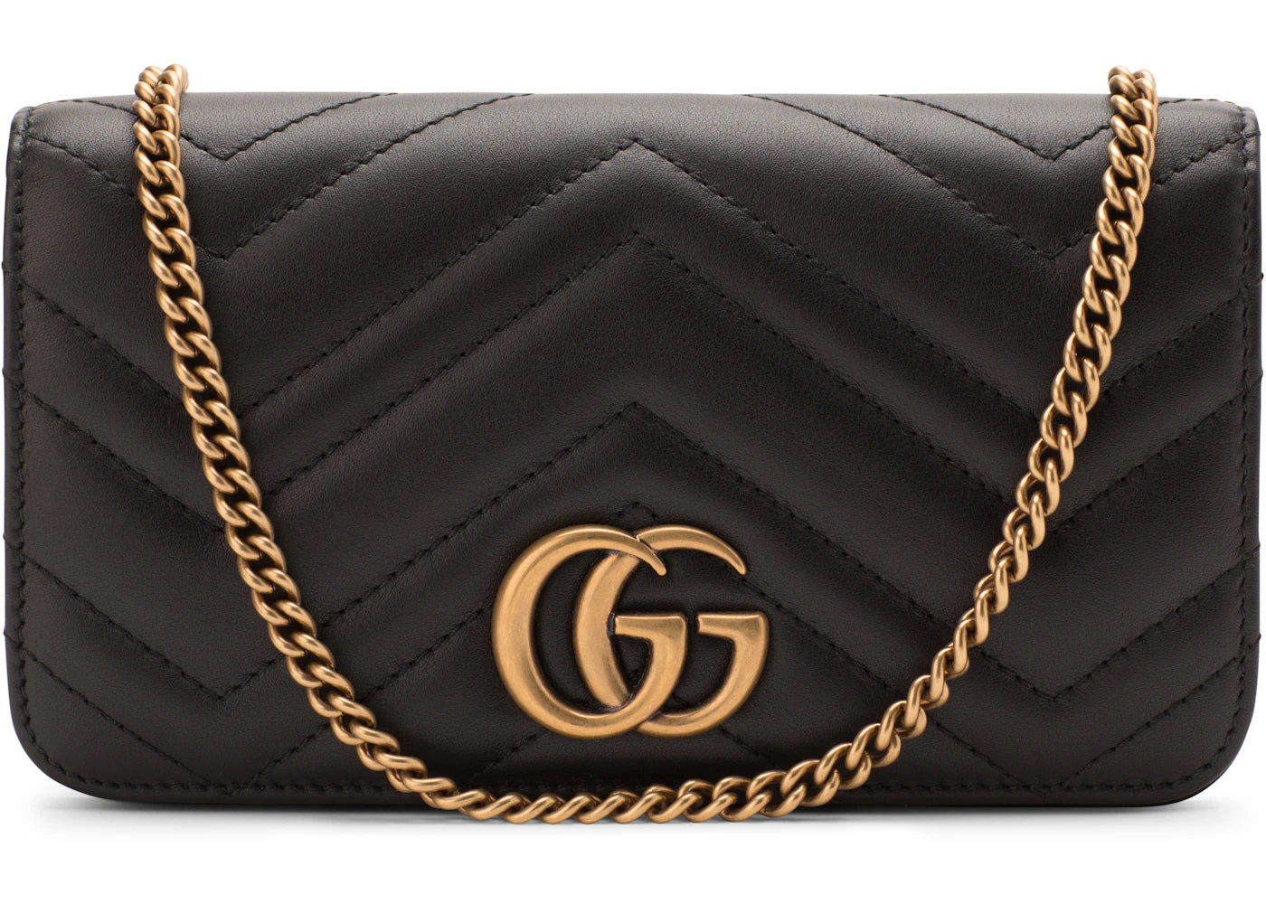 Gucci GG Marmont Crossbody Chain Wallet Matelasse Black