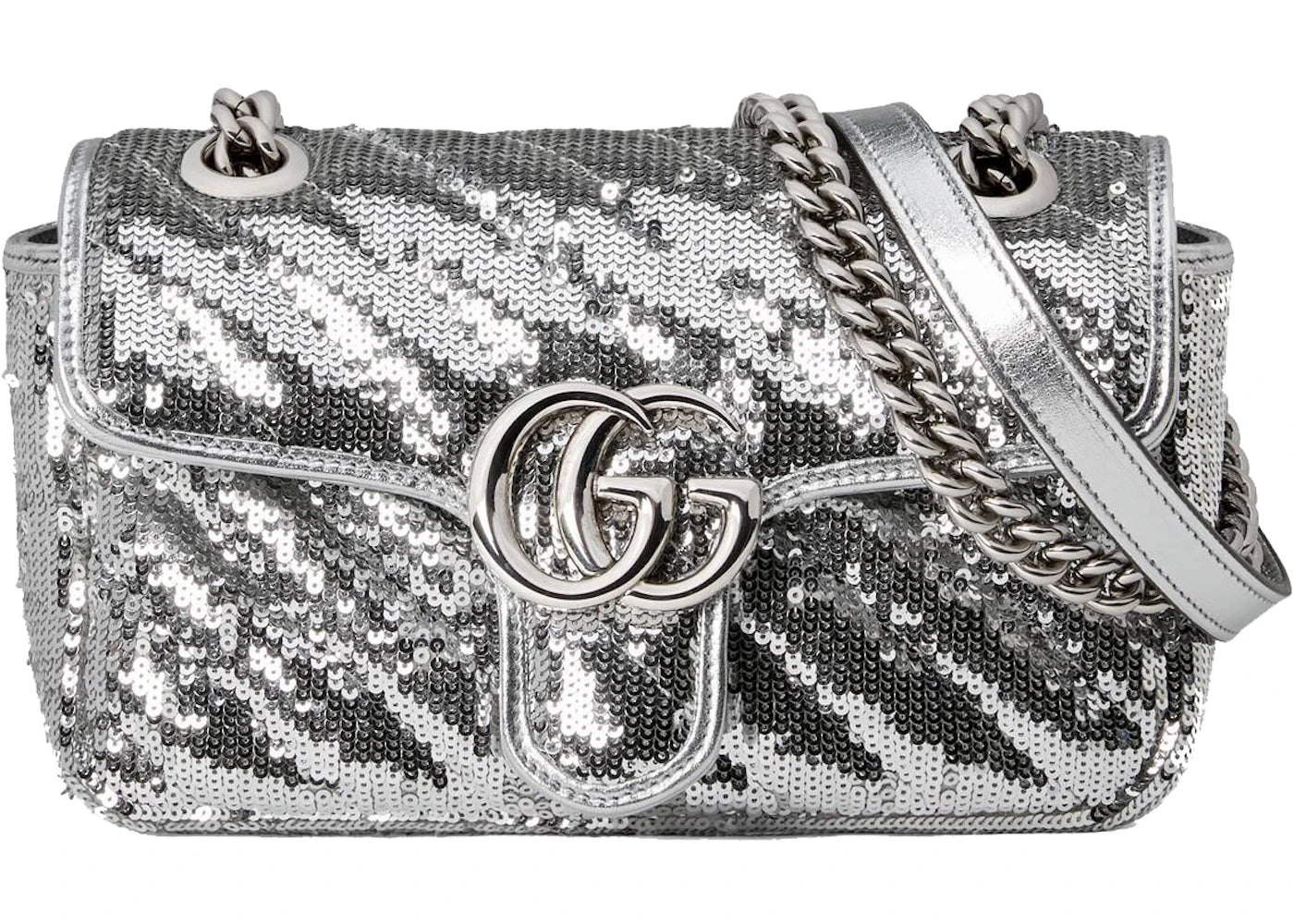 Gucci GG Marmont Mini Sequin Shoulder Bag Silver