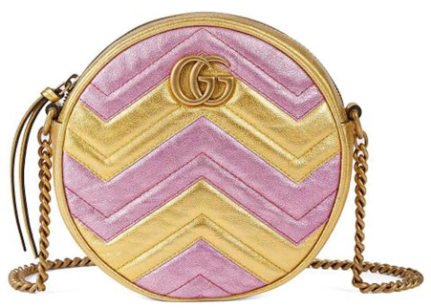 Gucci GG Marmont Round Shoulder Bag Matelasse Metallic Gold/Pink