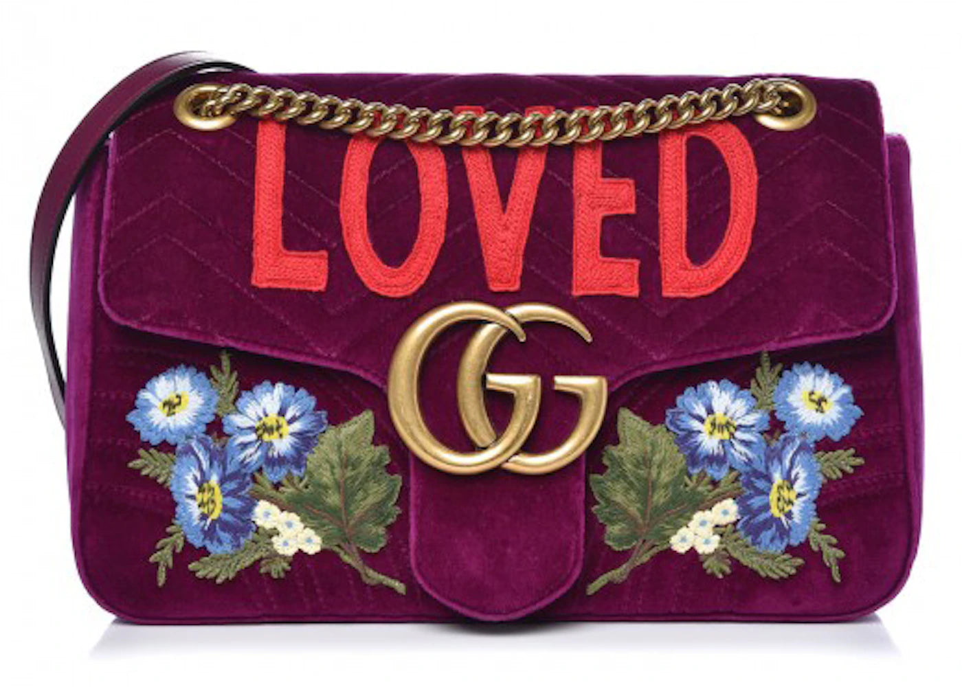 Gucci GG Marmont Shoulder Bag Embroidered Medium Bordeaux