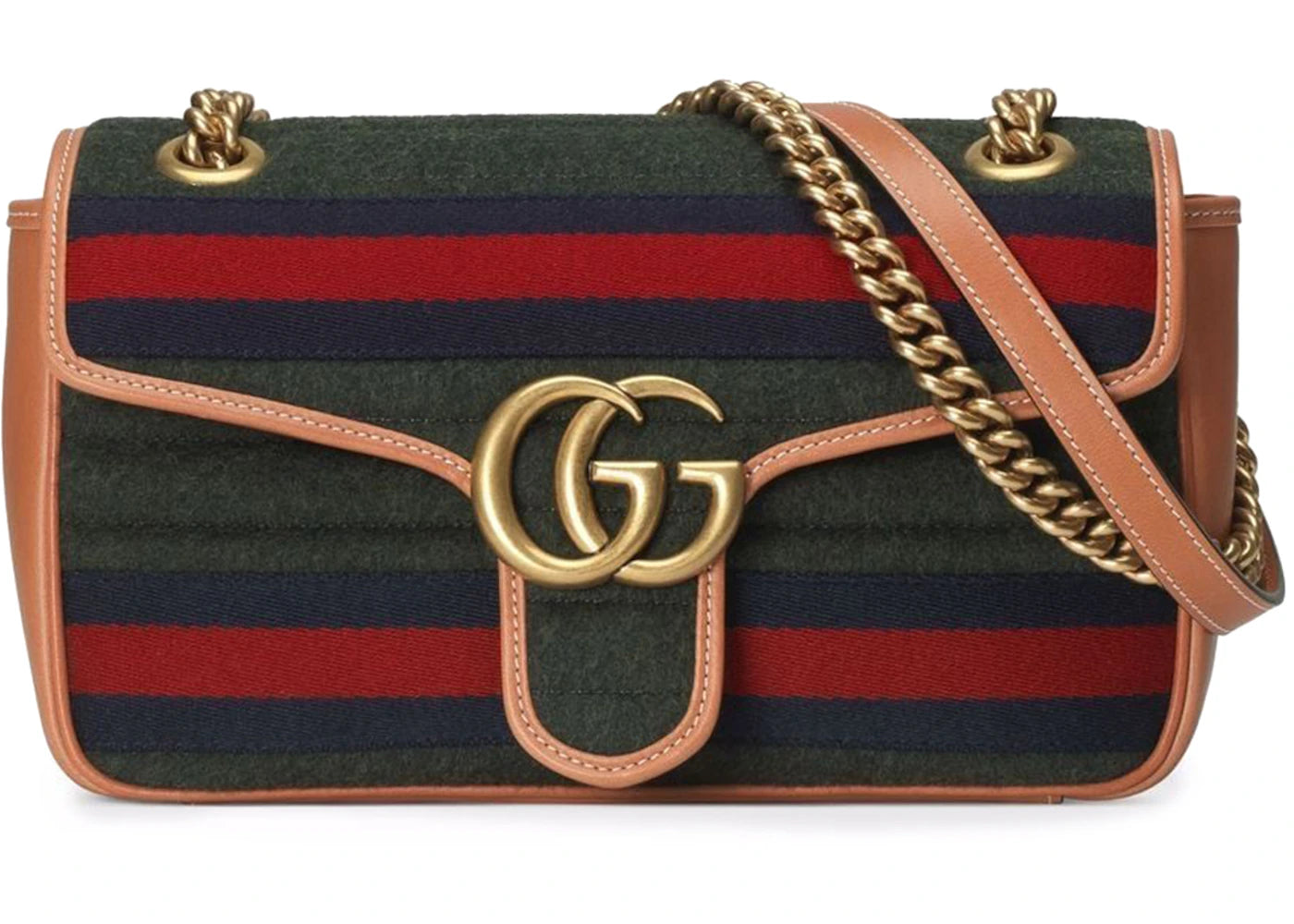 Gucci GG Marmont Shoulder Bag Mini Striped Dark Green/Brown