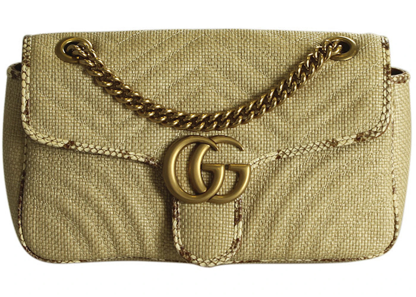 Gucci GG Marmont Shoulder Bag Small Raffia Beige/Brown