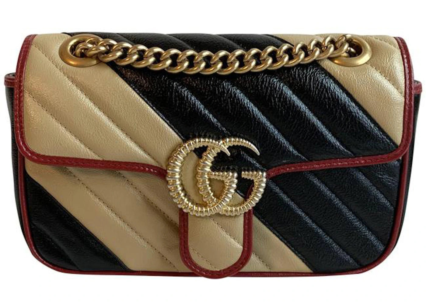 Gucci GG Marmont Shoulder Bag Mini Striped Black/Beige