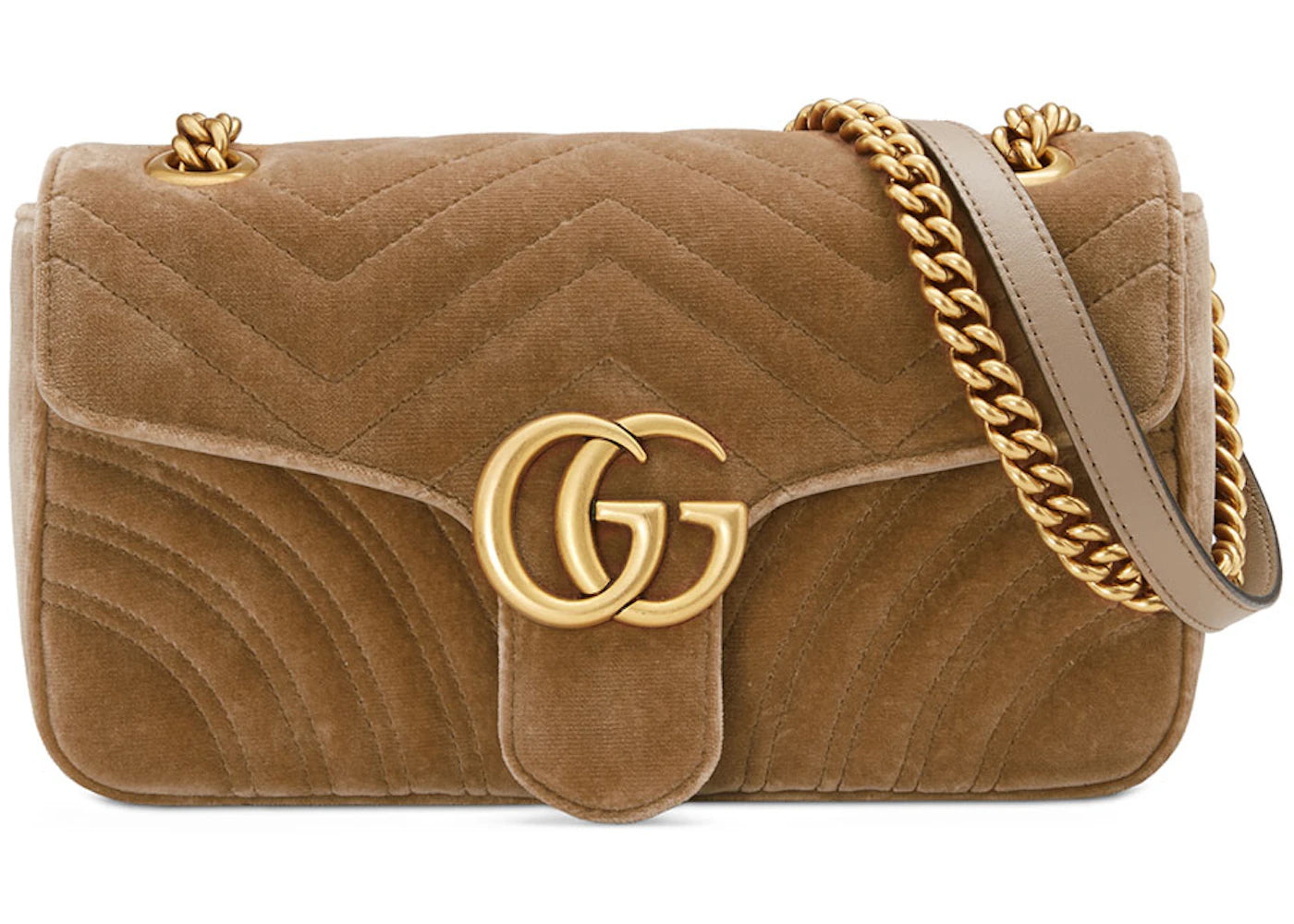 Gucci GG Marmont Shoulder Bag Velvet Small Taupe