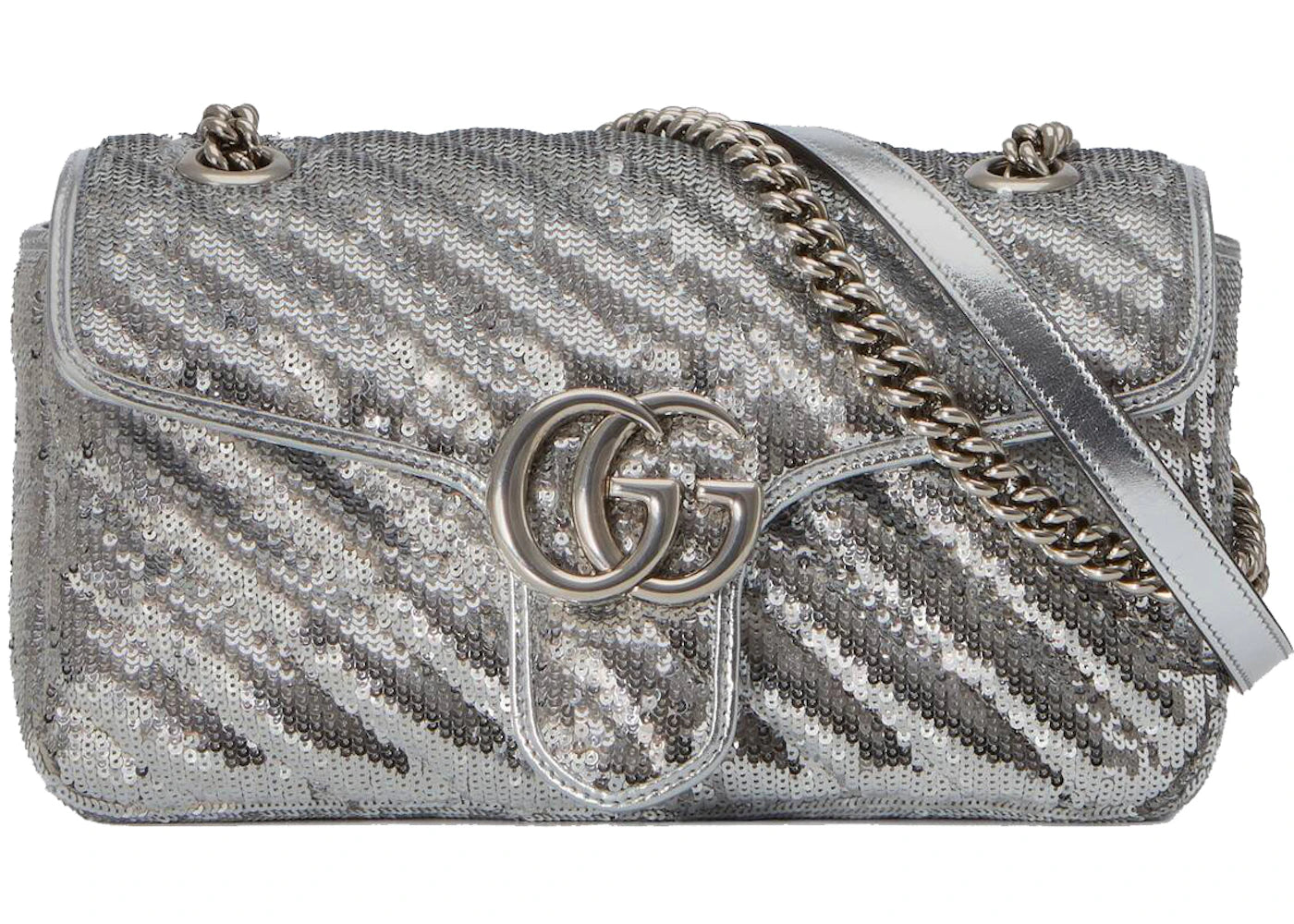 Gucci GG Marmont Small Sequin Shoulder Bag Silver