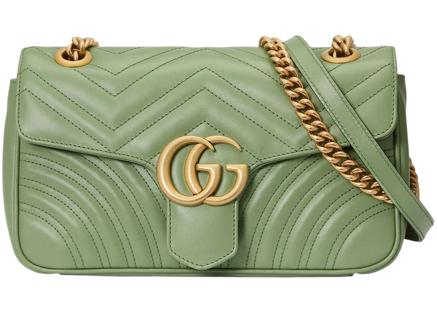 Gucci GG Marmont Small Shoulder Bag Matelasse Chevron Sage Green