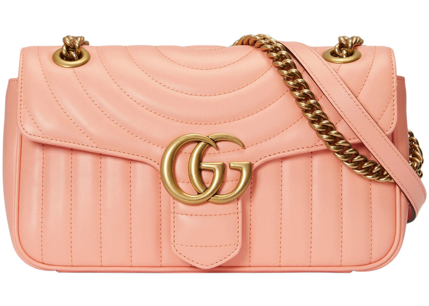 Gucci GG Marmont Small Shoulder Bag Matelasse Round And Vertical Peach