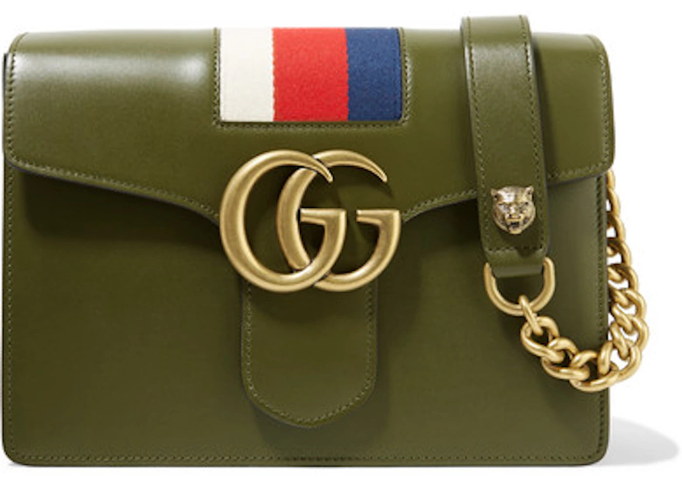 Gucci GG Marmont Shoulder Bag Web Tiger Head Military Wood