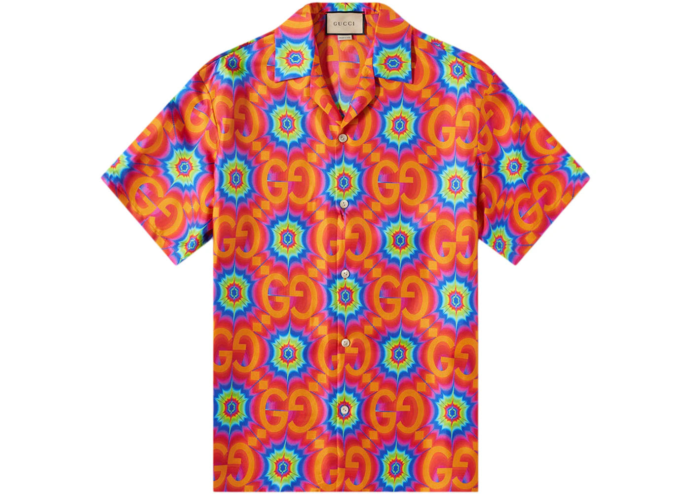 Gucci GG Psychedelic Silk Shirt Orange/Electric Blue/Multi