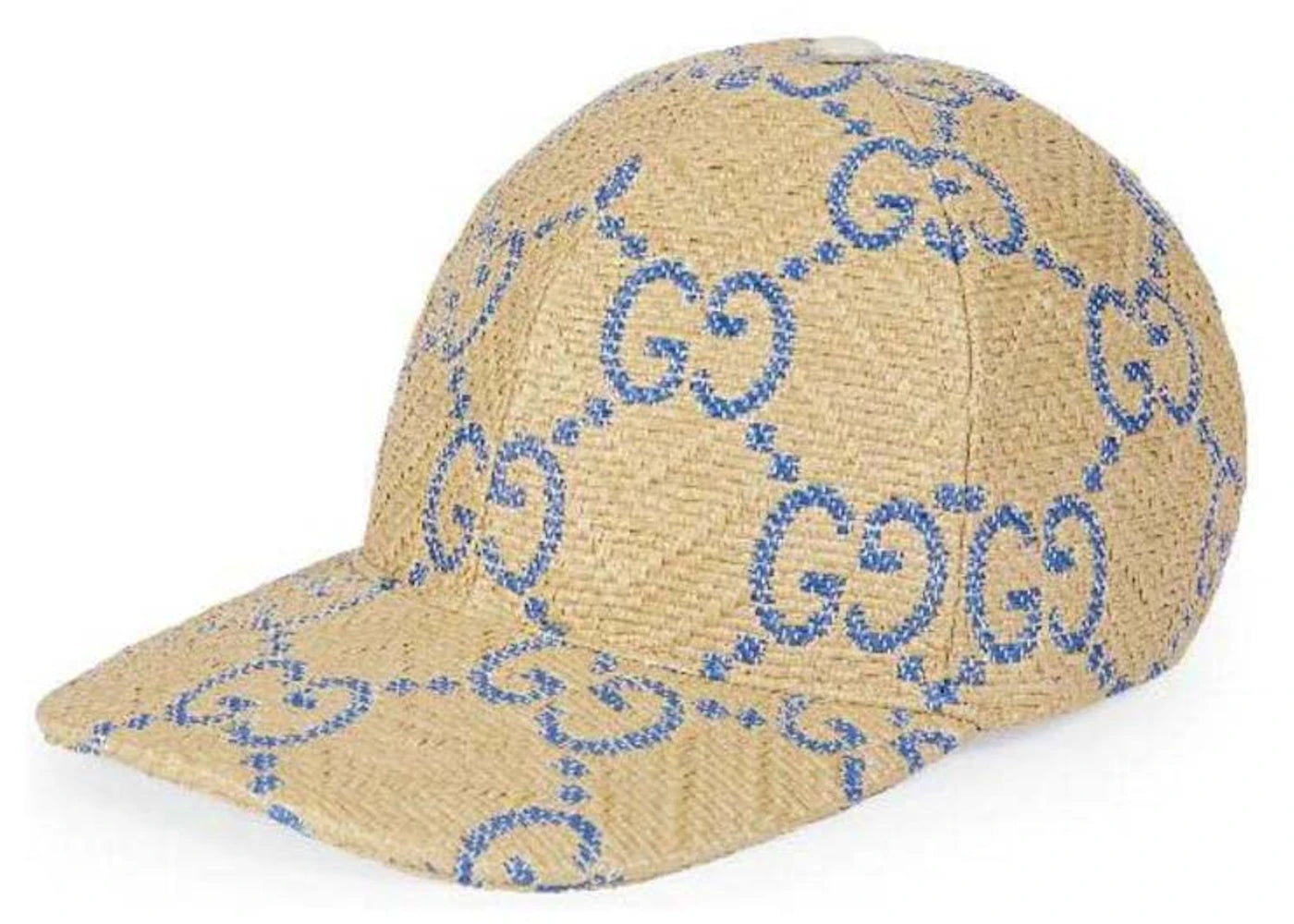 Gucci GG Raffia Effect Baseball Hat Blue/Beige