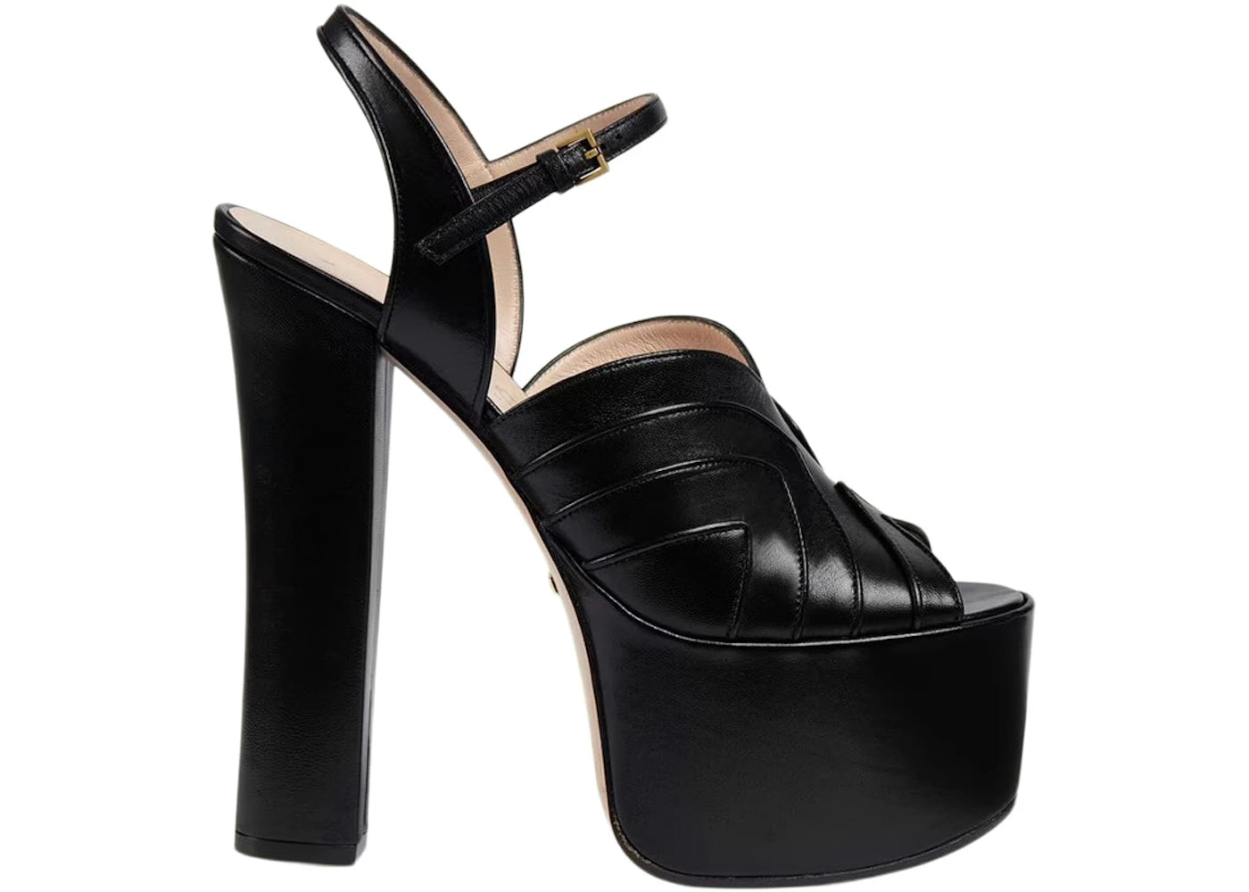 Gucci Geometric 155 mm Platform Sandal Black Leather