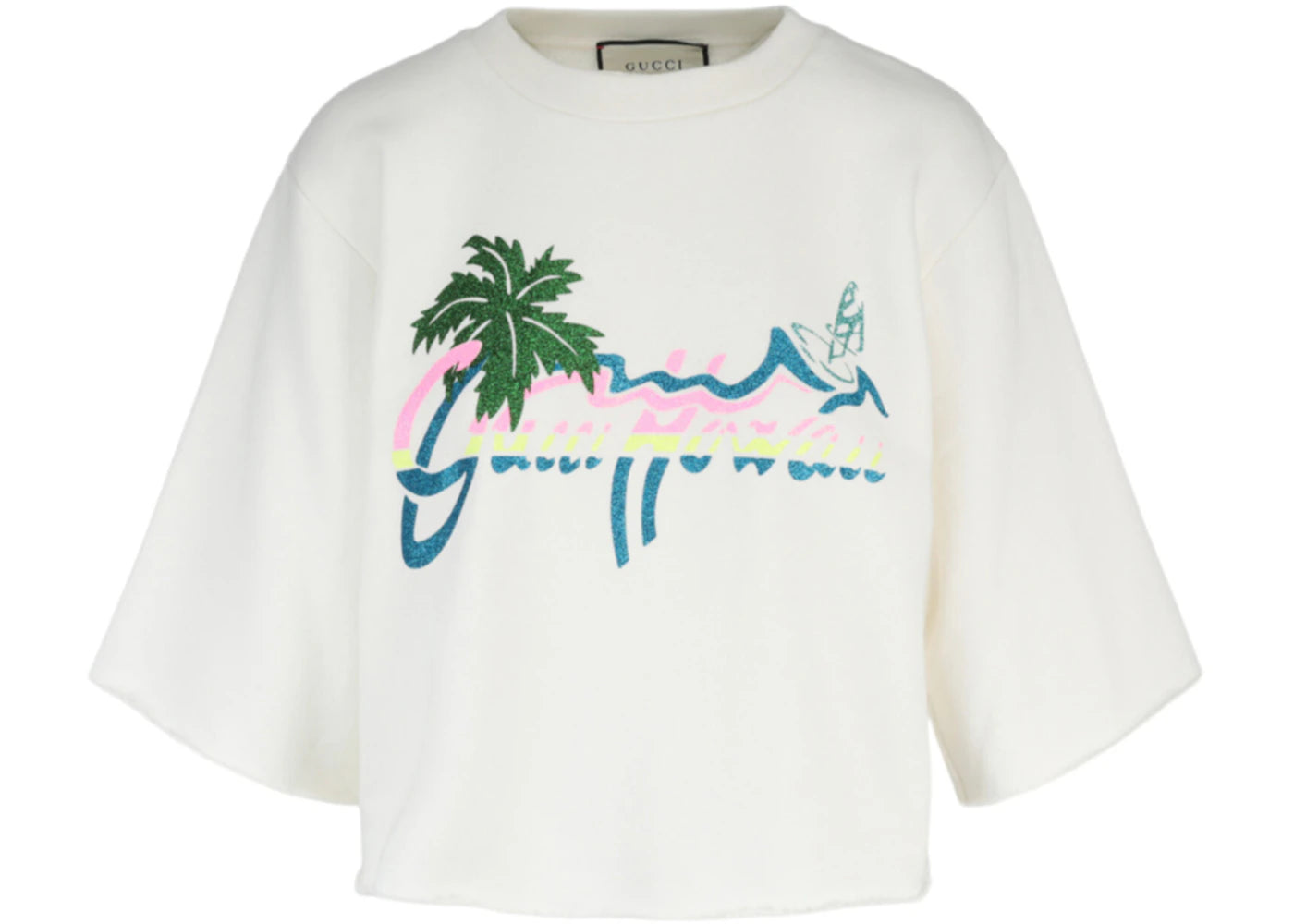 Gucci Hawaii Printed Crop Sweater White