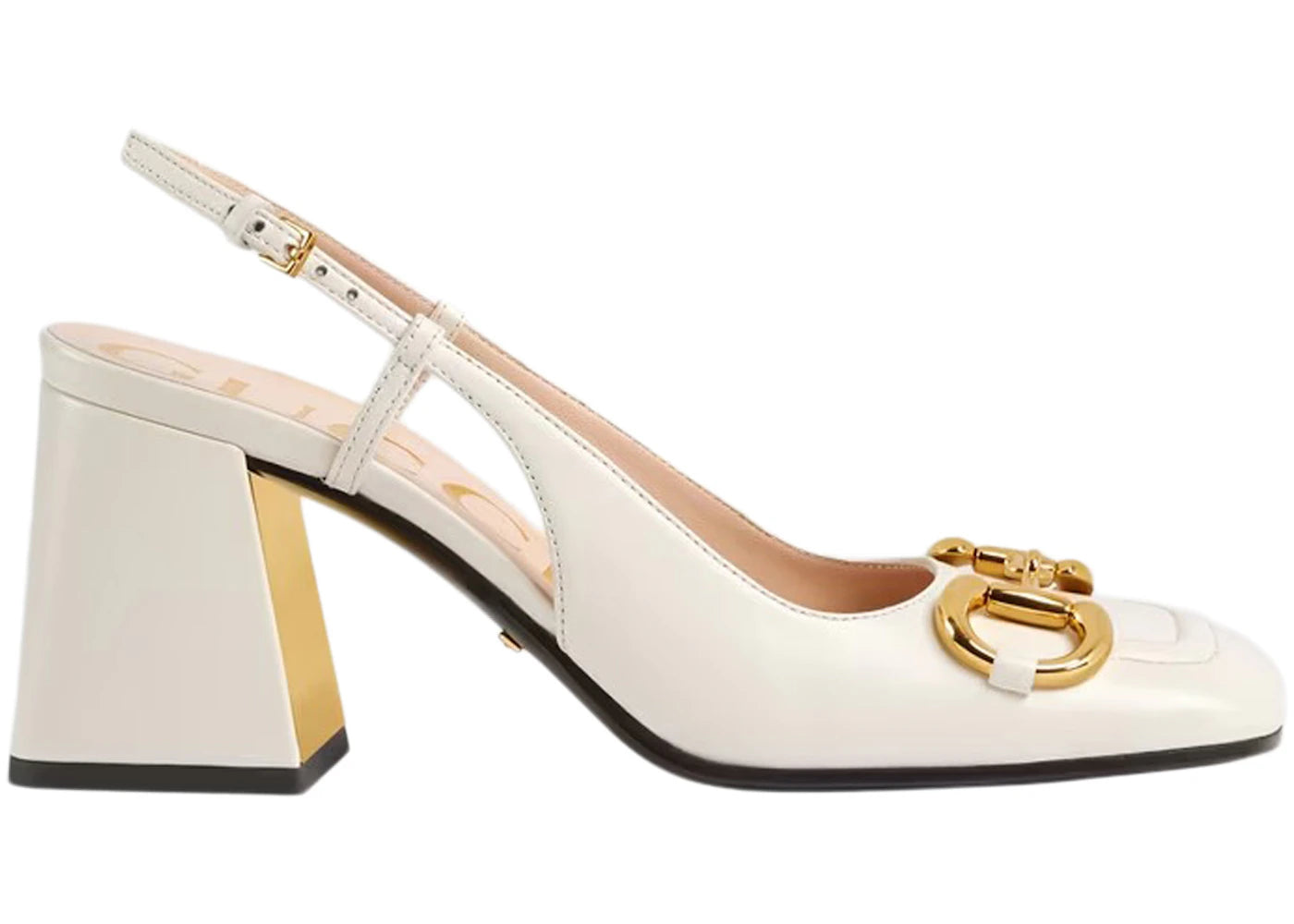 Gucci Horsebit 75mm Heeled Slingback White Leather