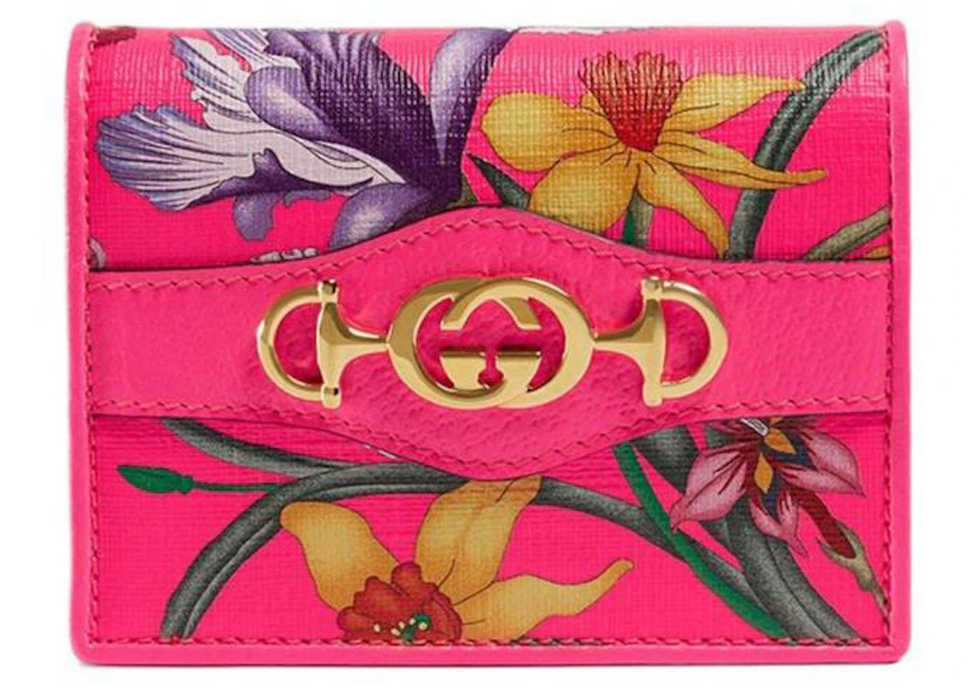 Gucci Horsebit Card Case Wallet Flora (6 Card Slot) Pink