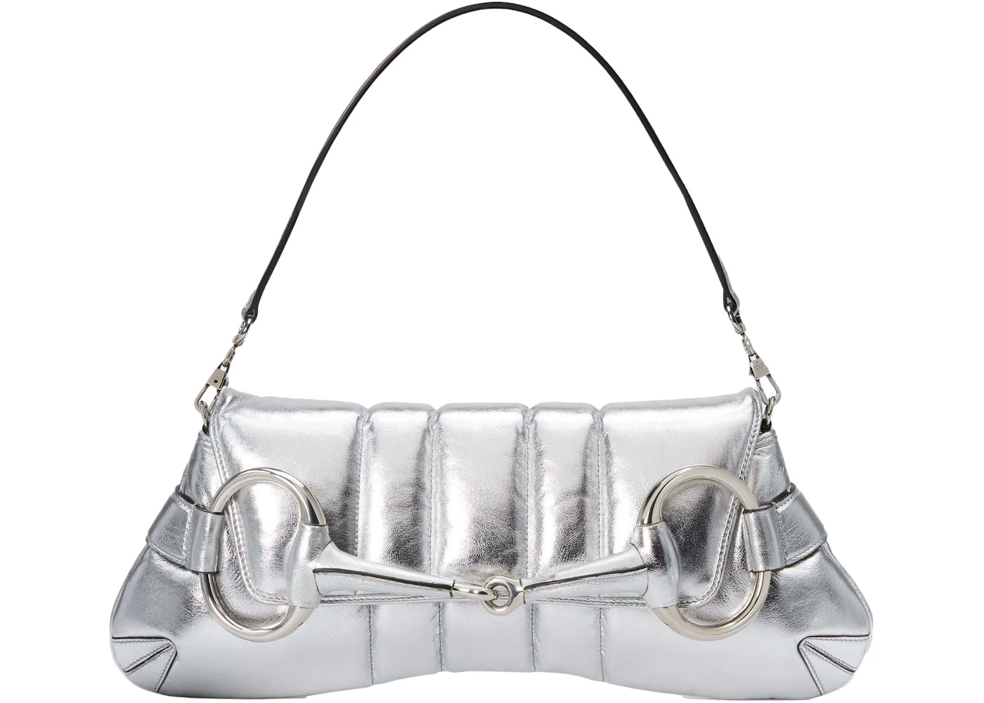 Gucci Horsebit Chain Medium Shoulder Bag Silver Metallic