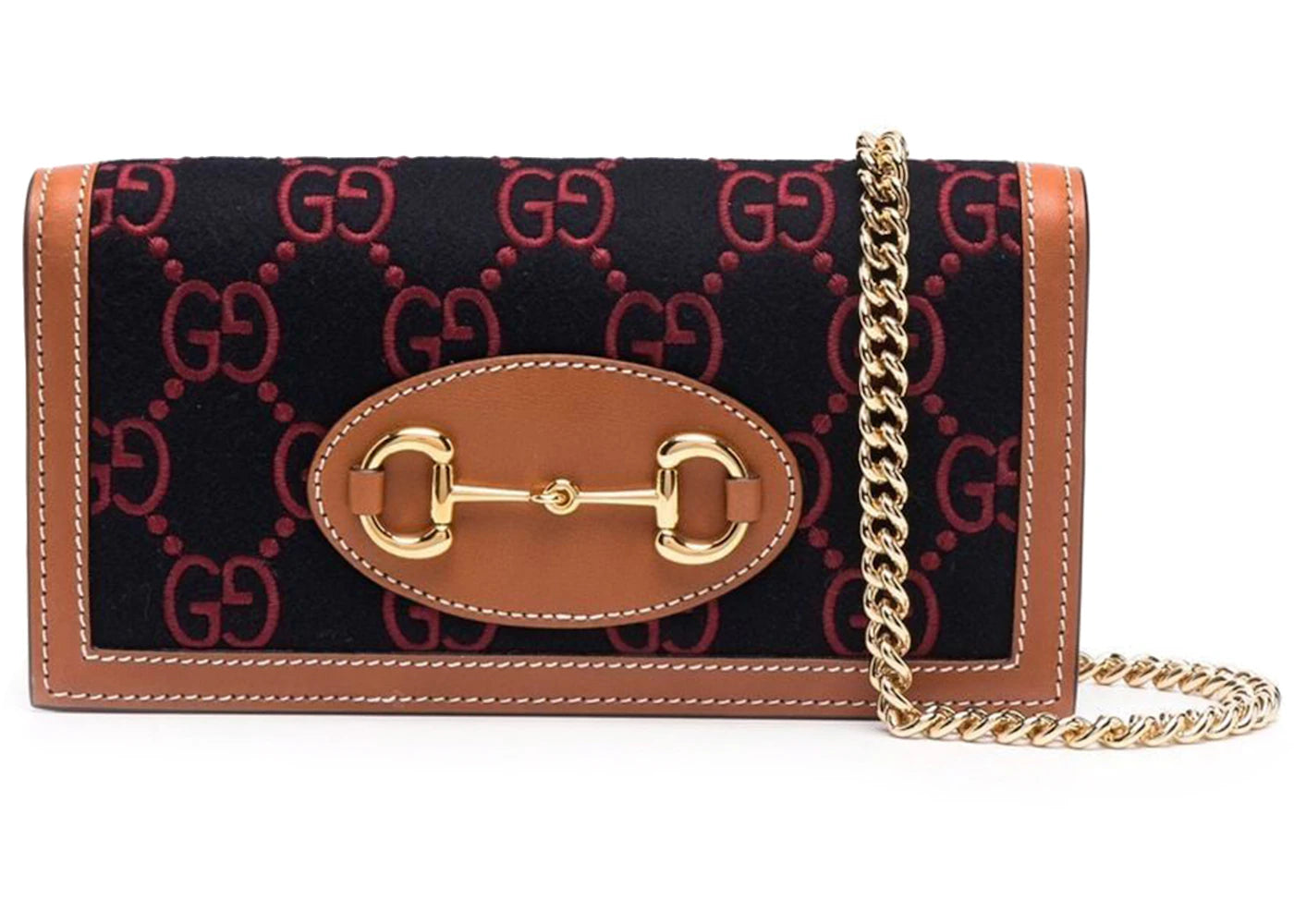 Gucci Horsebit Shoulder Bag Small GG Monogram Dark Blue/Red/Brown