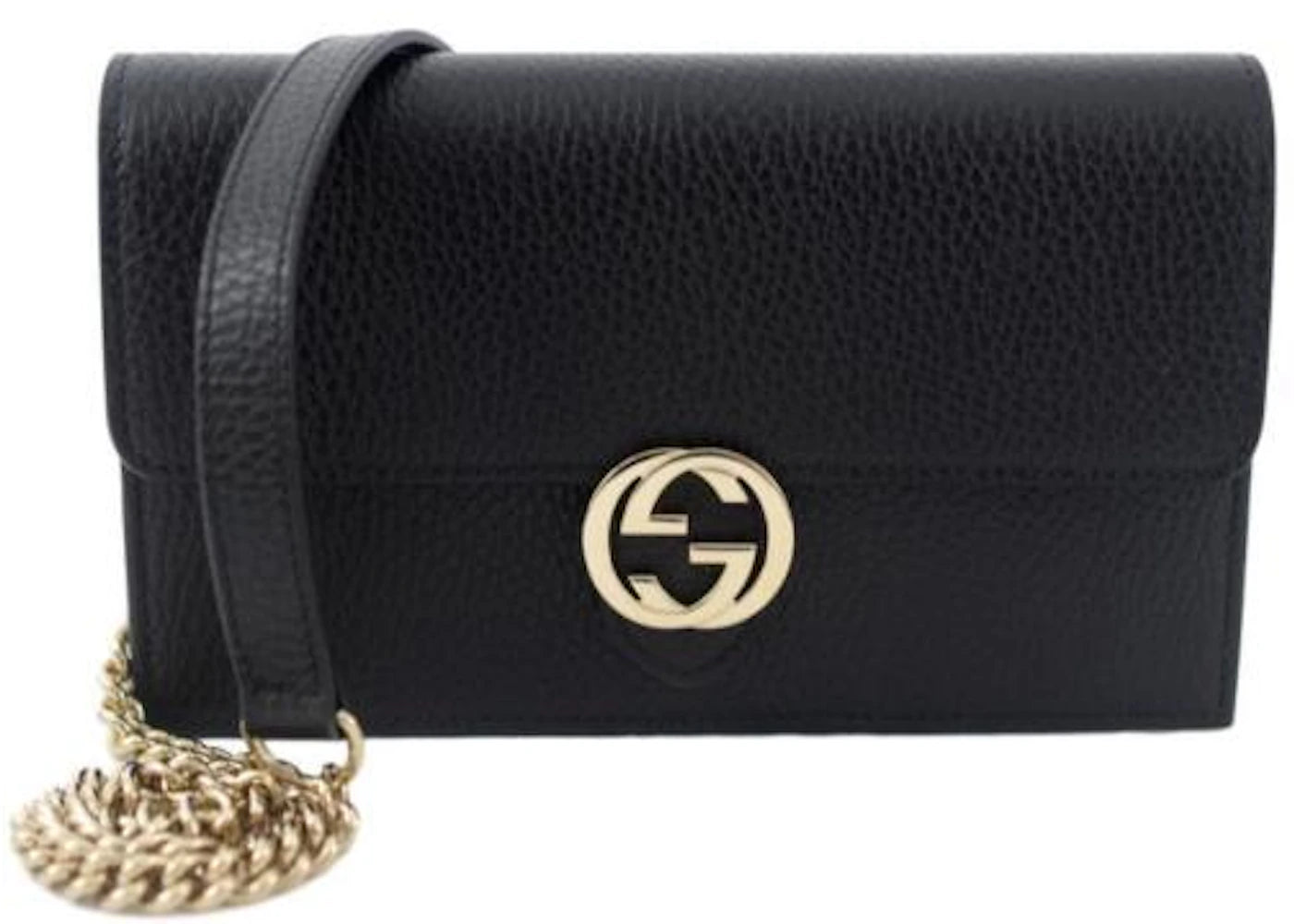 Gucci Interlocking Chain Wallet Pebbled Leather Black