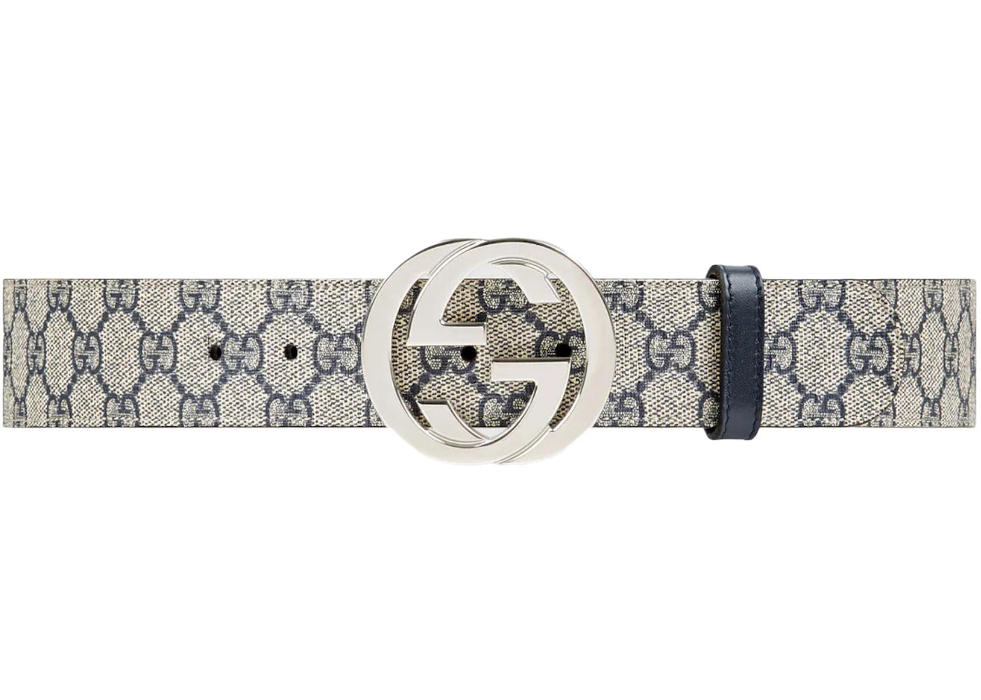 Gucci Interlocking G Palladium Buckle Belt GG Supreme 1.5"W Beige/Blue