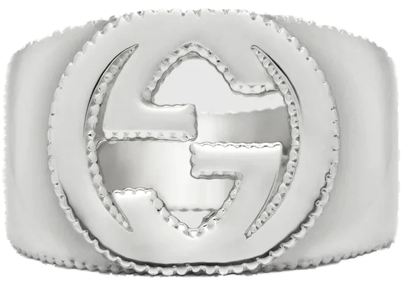 Gucci Interlocking G Ring Textured Emblem Silver