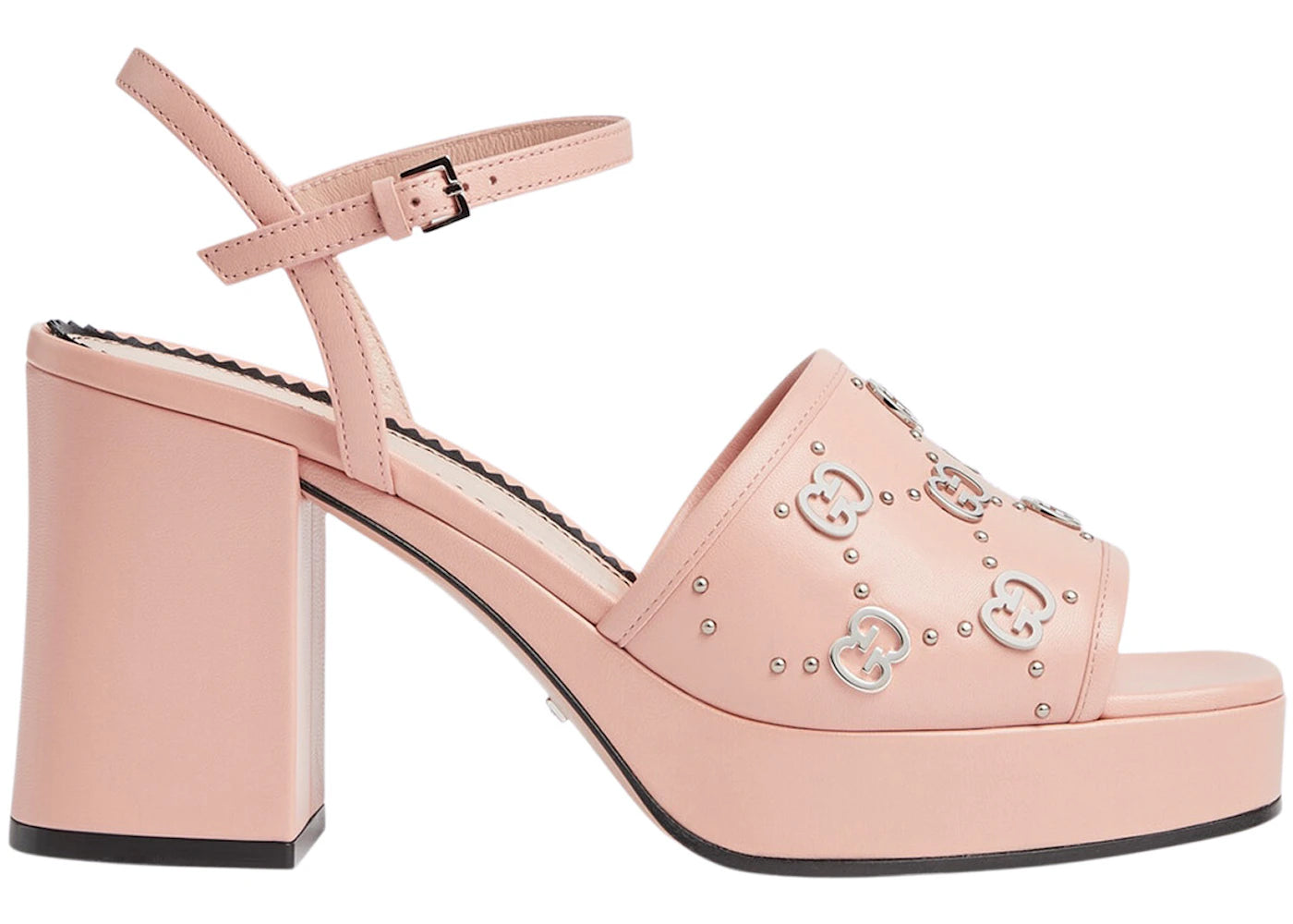 Gucci Interlocking G Studs 85mm Sandal Light Pink Leather