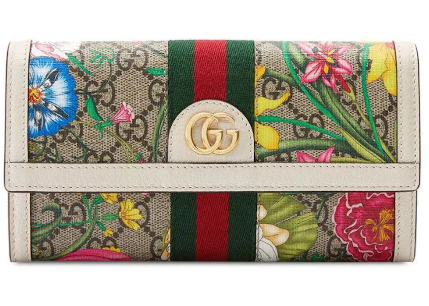 Gucci Ivory Flora Print Snap Foldover Wallet Ivory