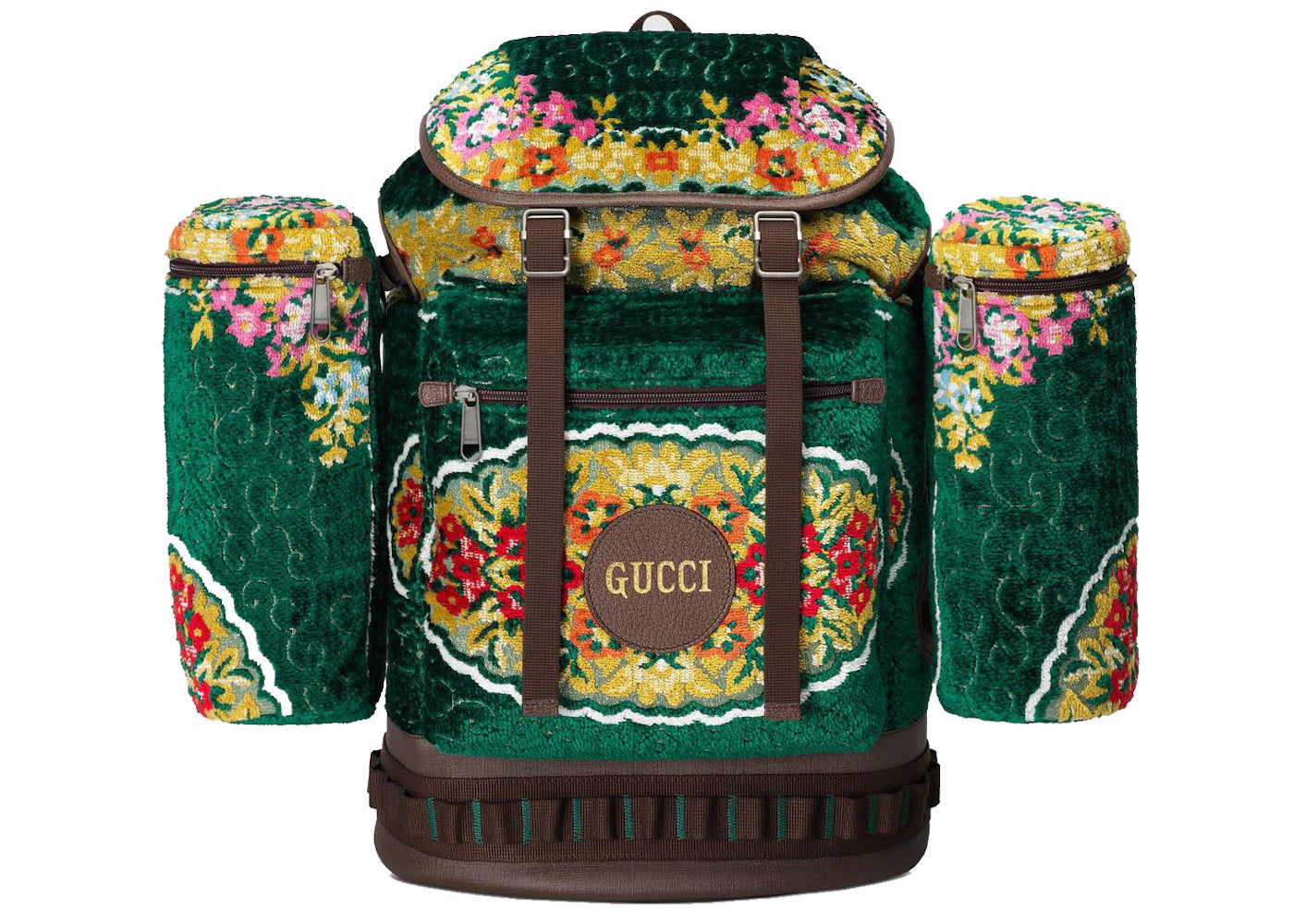 Gucci Jacquard Backpack Floral Velvet Large Green Multicolor