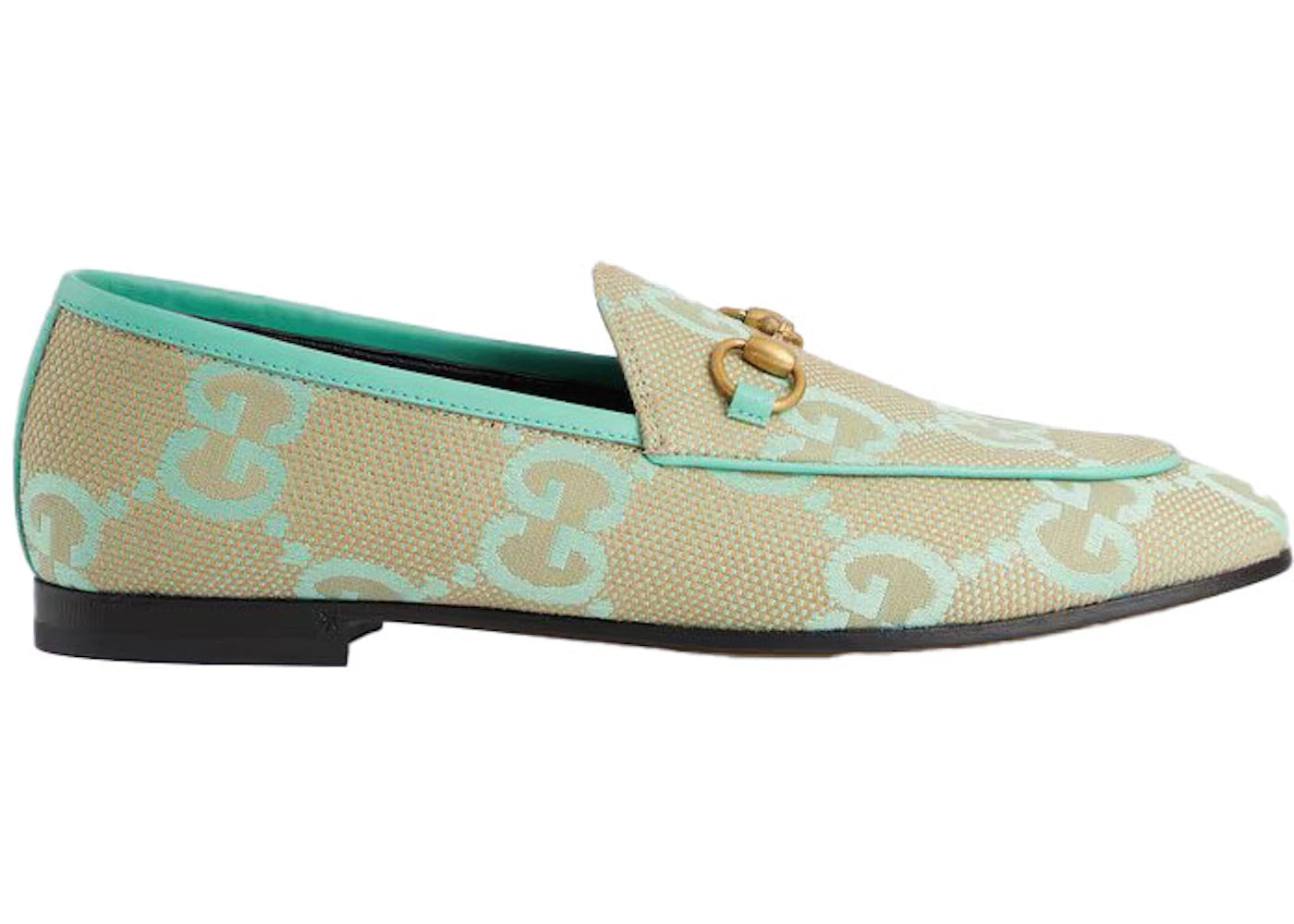 Gucci Jumbo GG Jordaan Loafer Beige Mint Green Canvas