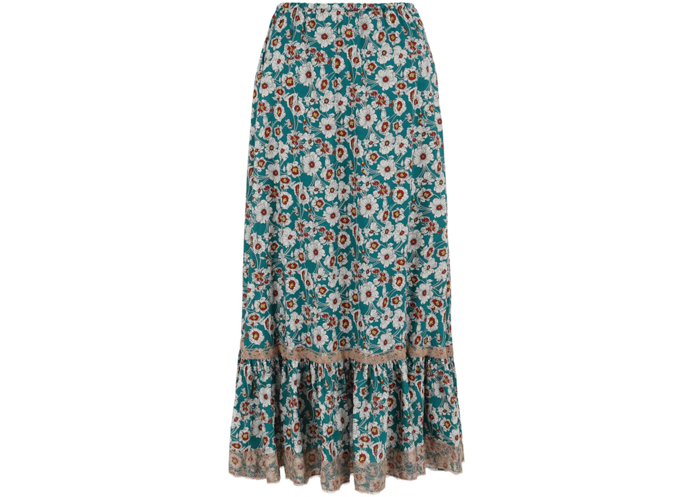 Gucci Lace-Trimmed Floral Maxi Skirt Blue