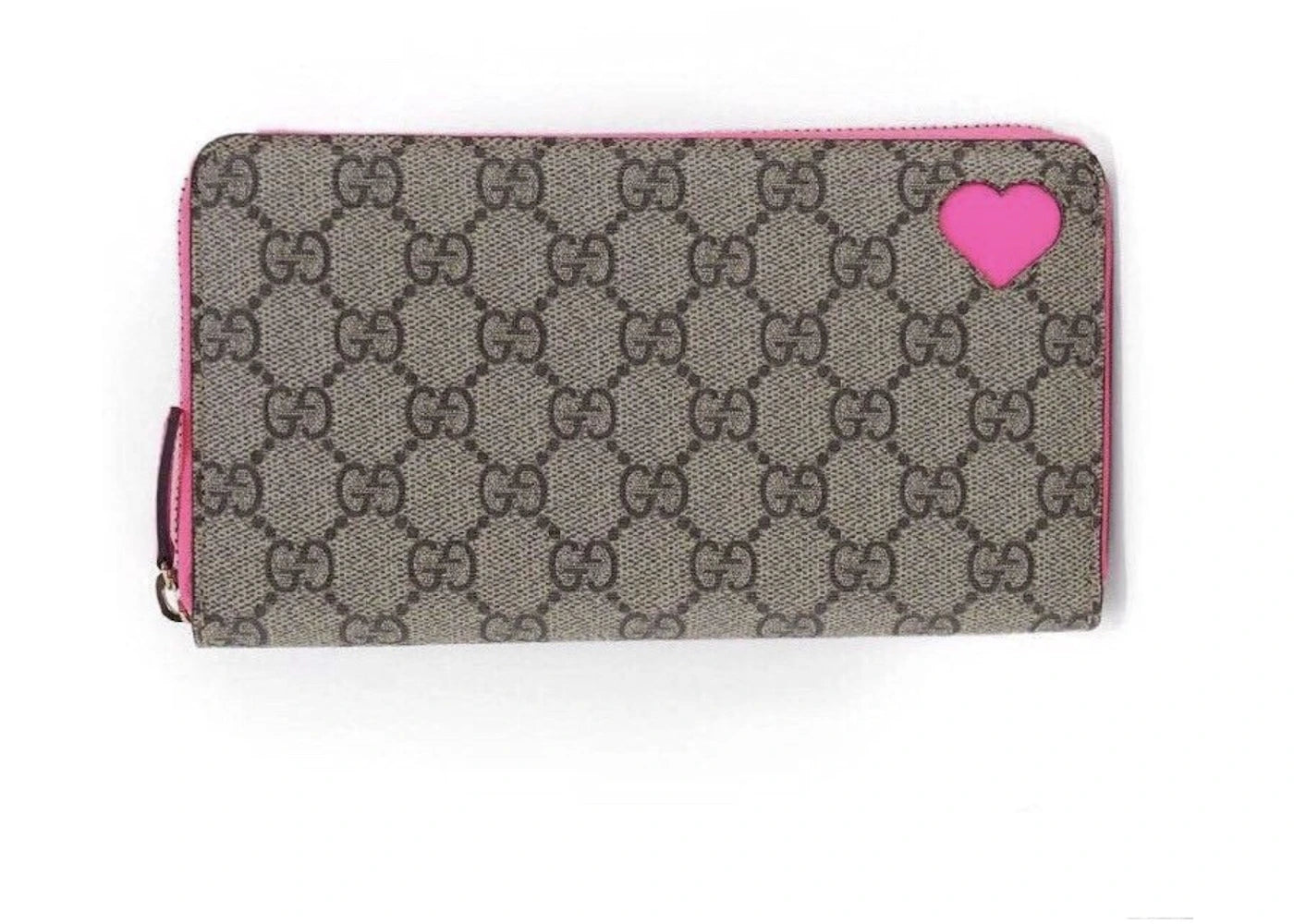 Gucci Linea A Wallet GG Supreme Heart Beige/Ebony/Pink