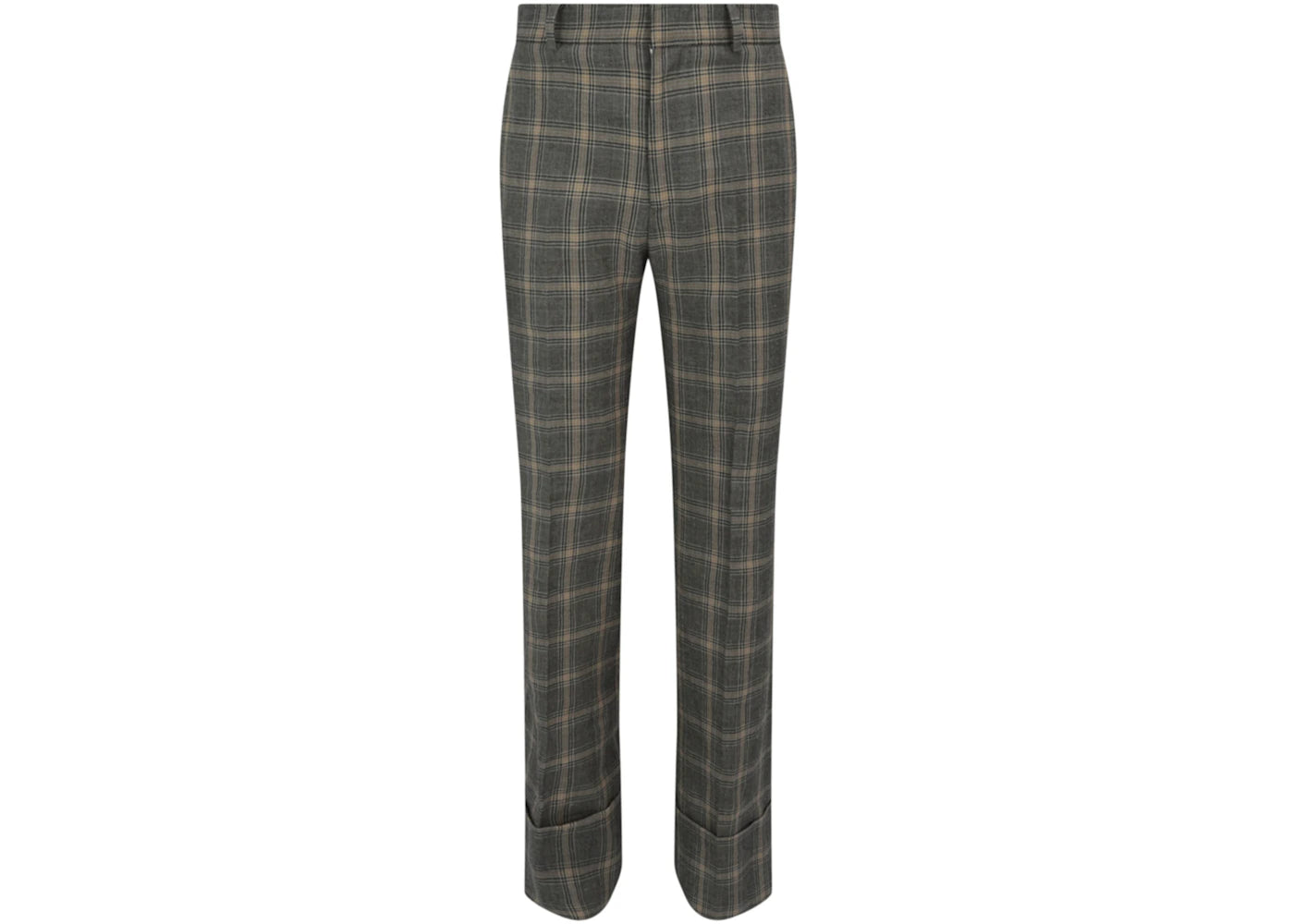 Gucci Linen Wool Plaid Pants Grey Beige