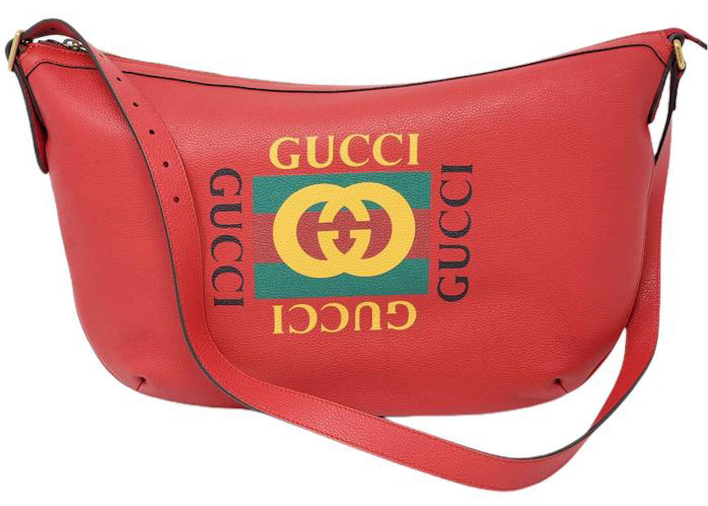 Gucci Logo Half Moon Hobo Shoulder Bag Hibiscus Red